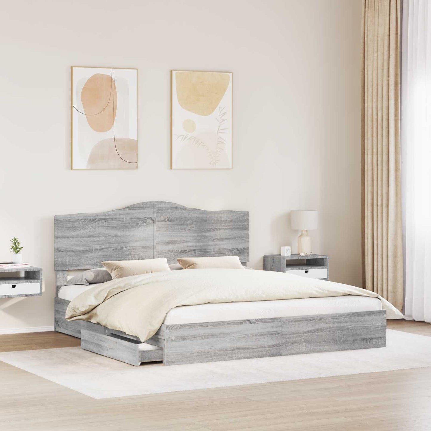 Storage Bed Grey Sonoma 180 x 200 cm Engineered Wood