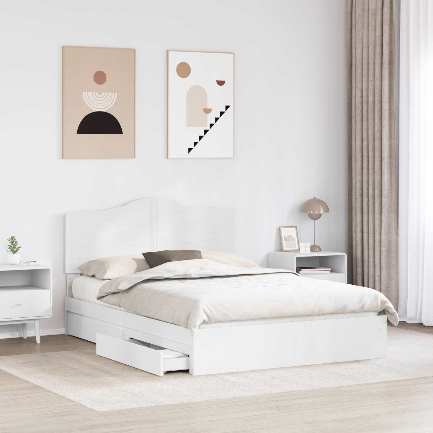 Storage Bed with Headboard White 160 x 200 cm Engineered Wood
