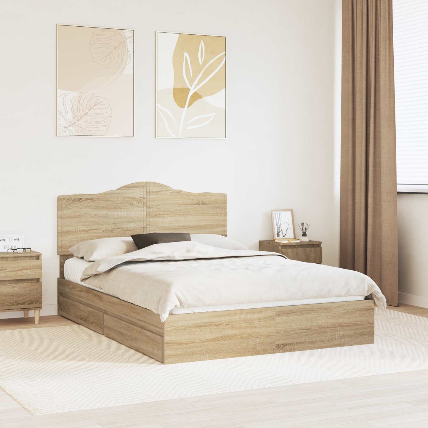 Storage Bed with Drawer Sonoma Oak 160 x 200 cm Engineered Wood
