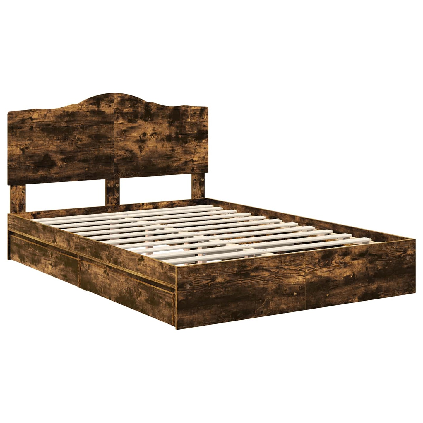 Storage Bed with Drawer Smoked Oak 160 x 200 cm Engineered Wood
