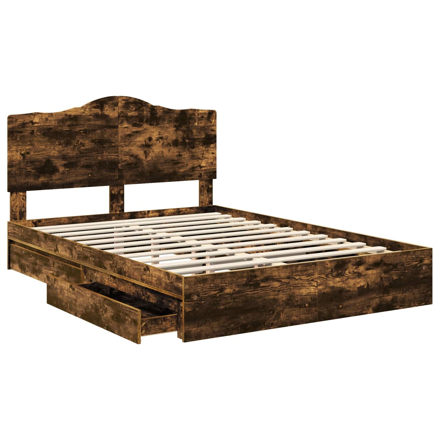Storage Bed with Drawer Smoked Oak 160 x 200 cm Engineered Wood