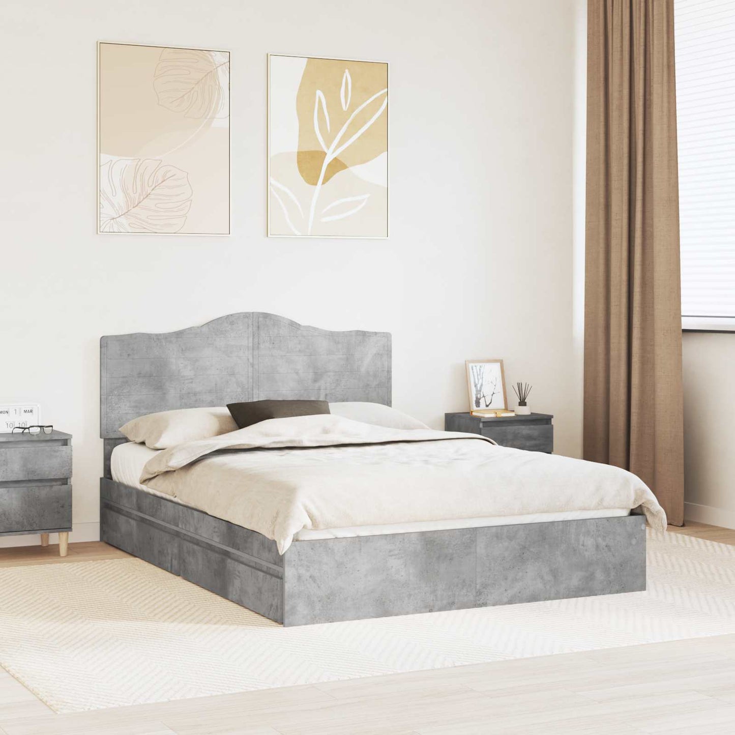 Storage Bed Concrete Grey 150 x 200 cm Engineered Wood