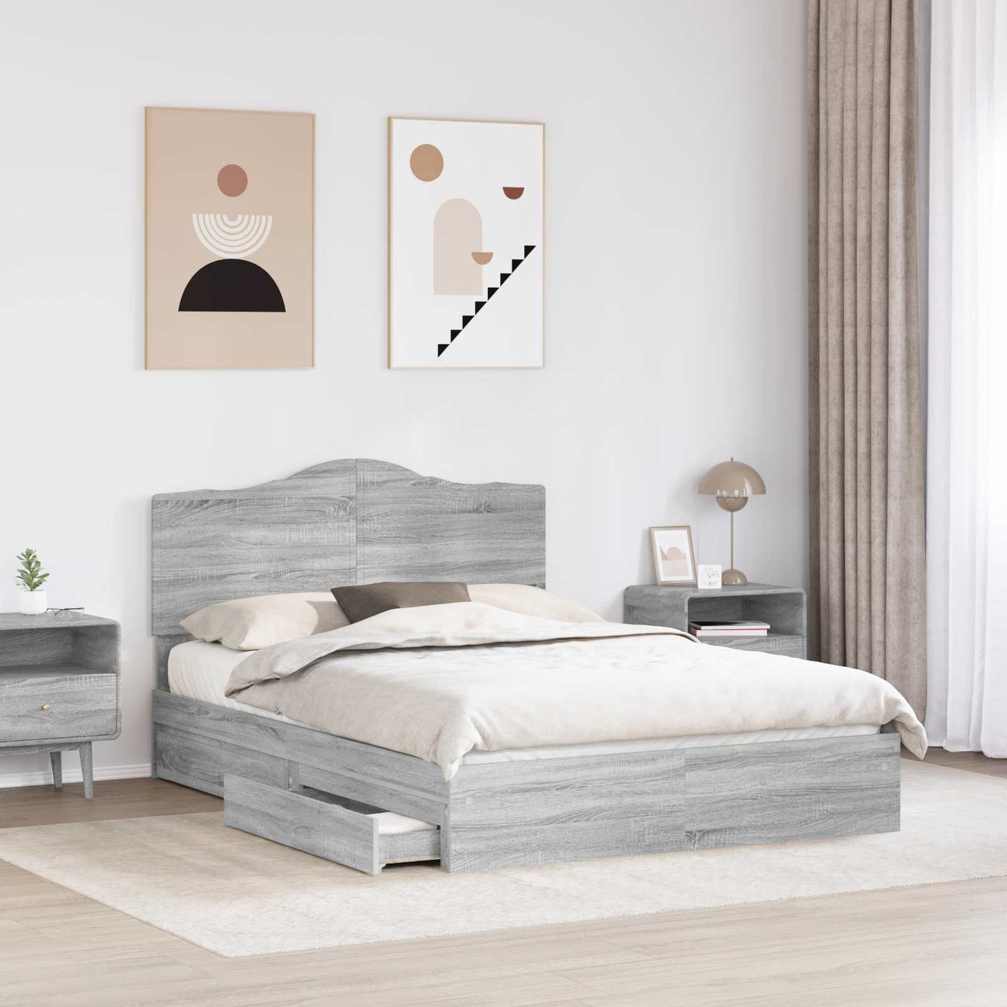 Storage Bed Grey Sonoma 150 x 200 cm Engineered Wood