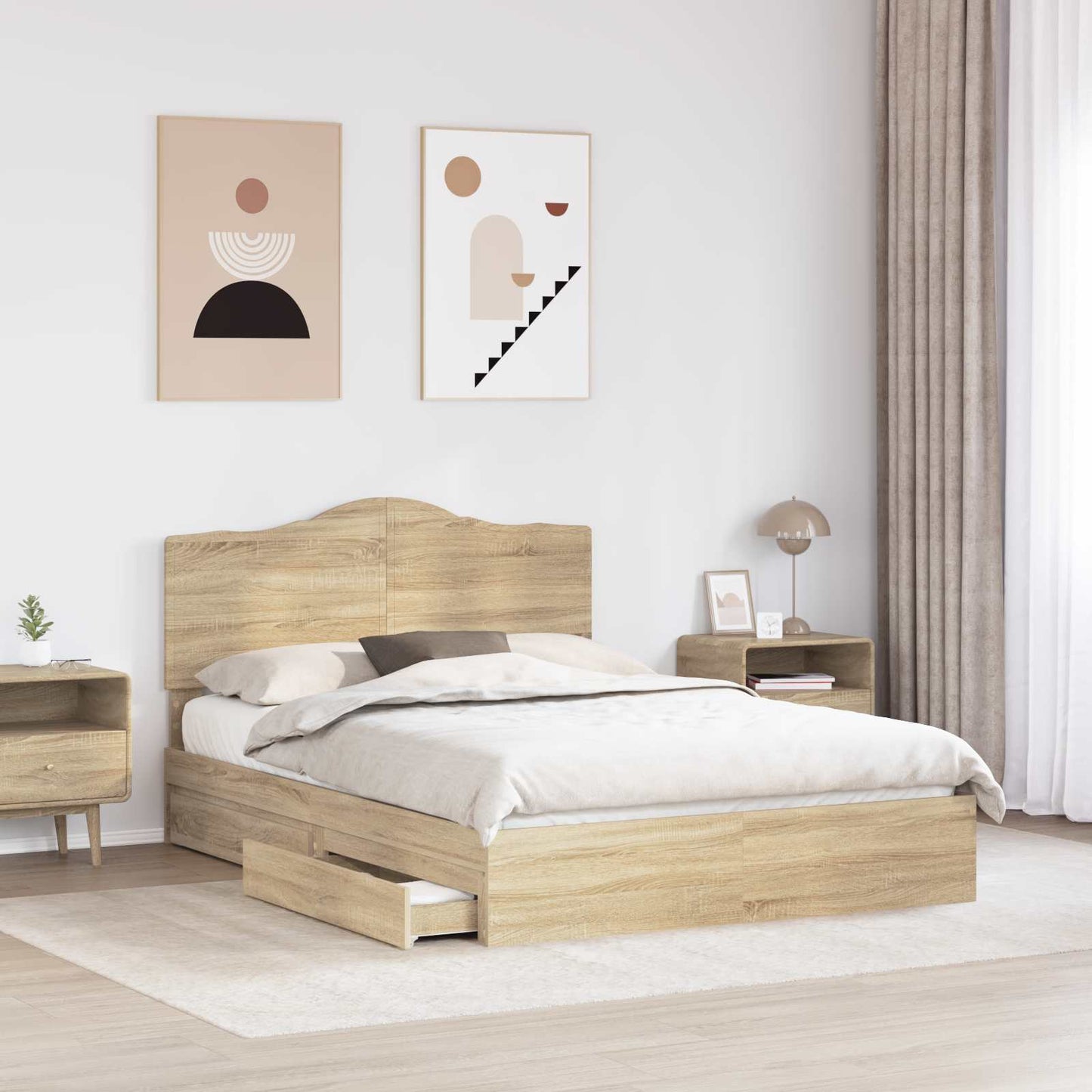 Storage Bed with Drawer Sonoma Oak 140 x 190 cm Engineered Wood