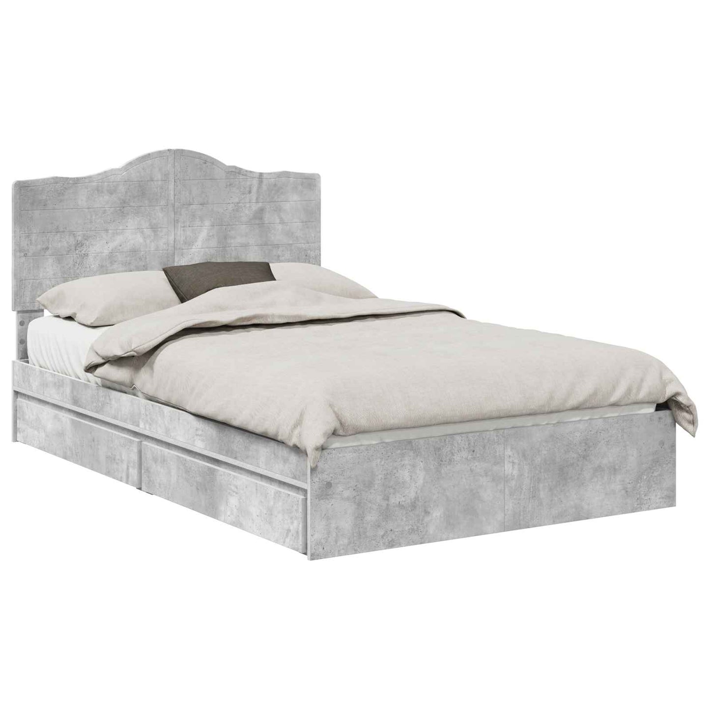 Storage Bed Concrete Grey 135 x 190 cm Engineered Wood