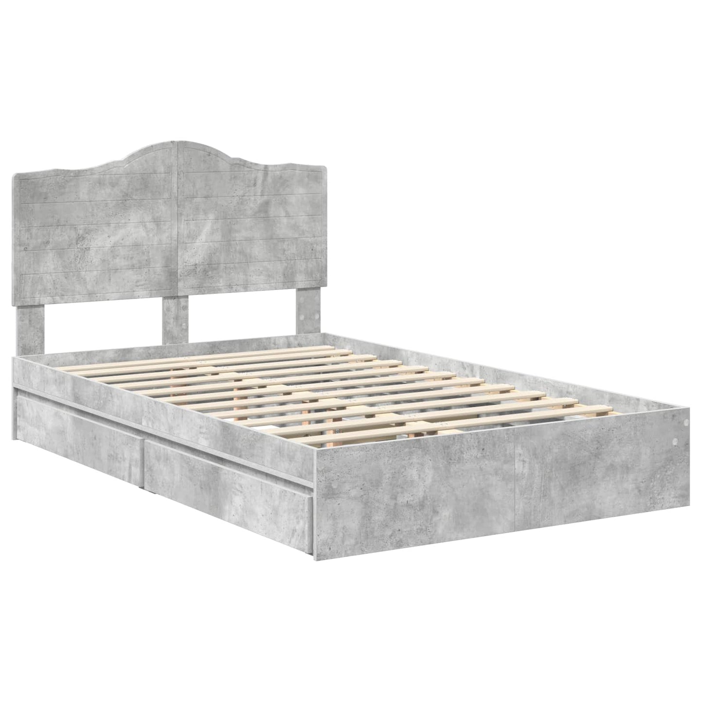 Storage Bed Concrete Grey 135 x 190 cm Engineered Wood