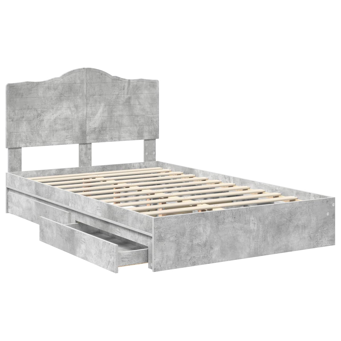 Storage Bed Concrete Grey 135 x 190 cm Engineered Wood