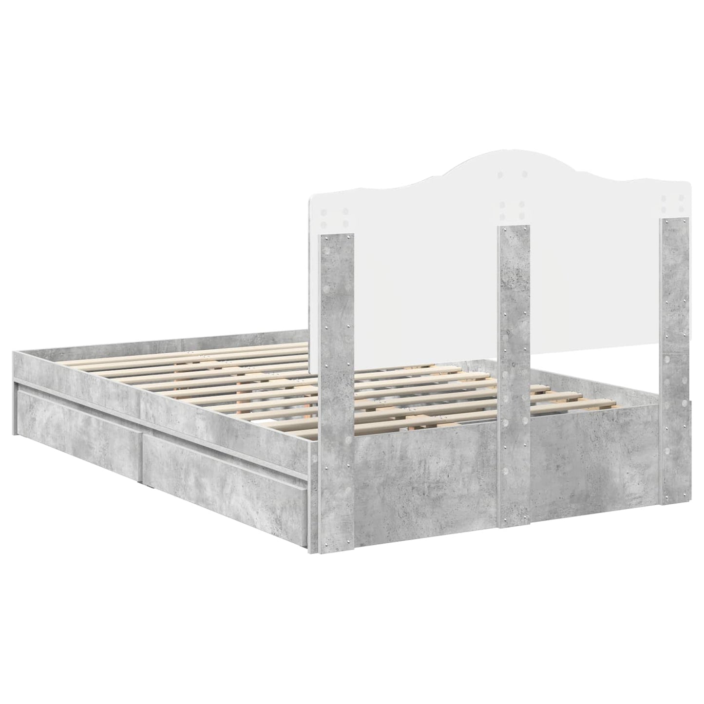 Storage Bed Concrete Grey 135 x 190 cm Engineered Wood