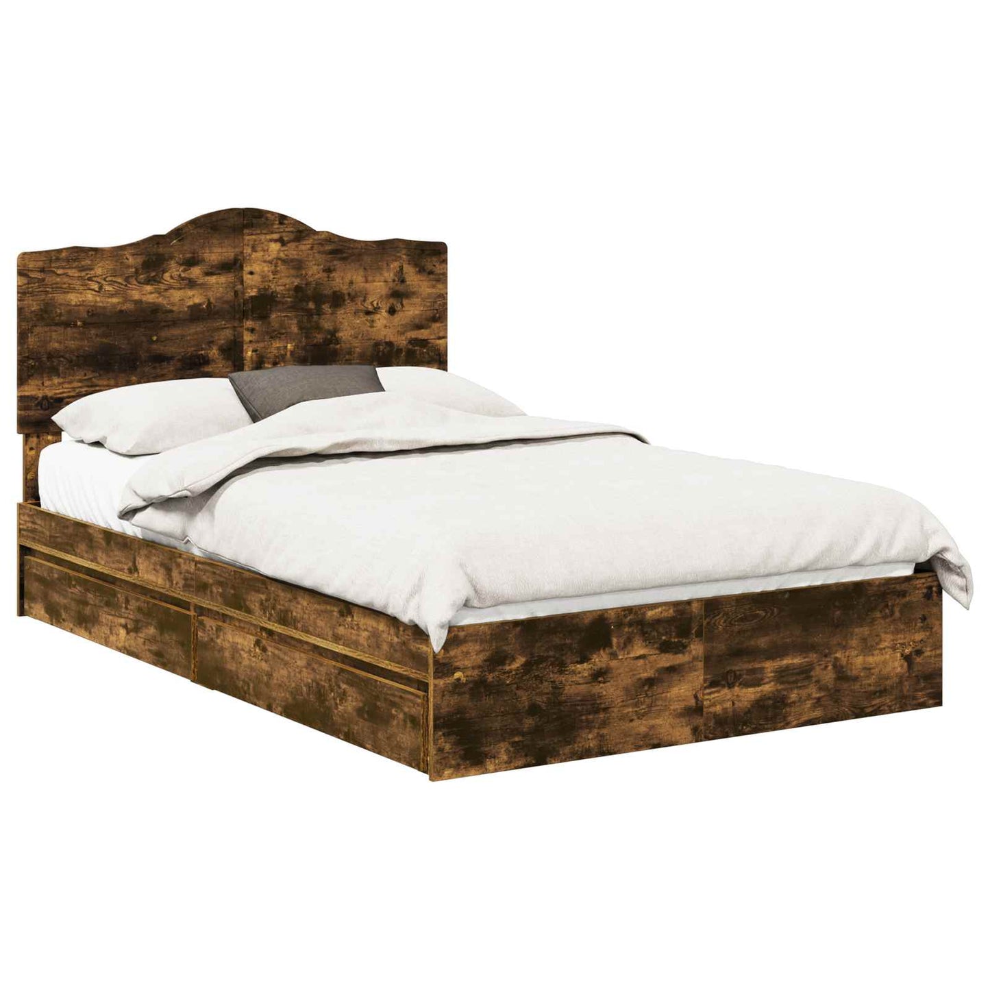 Storage Bed with Drawer Smoked Oak 135 x 190 cm Engineered Wood