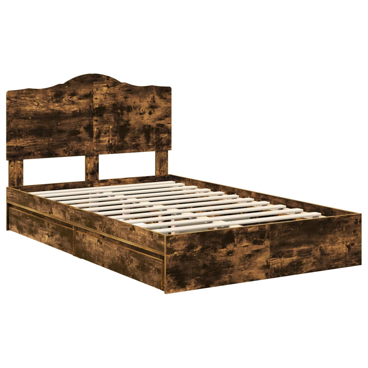 Storage Bed with Drawer Smoked Oak 135 x 190 cm Engineered Wood