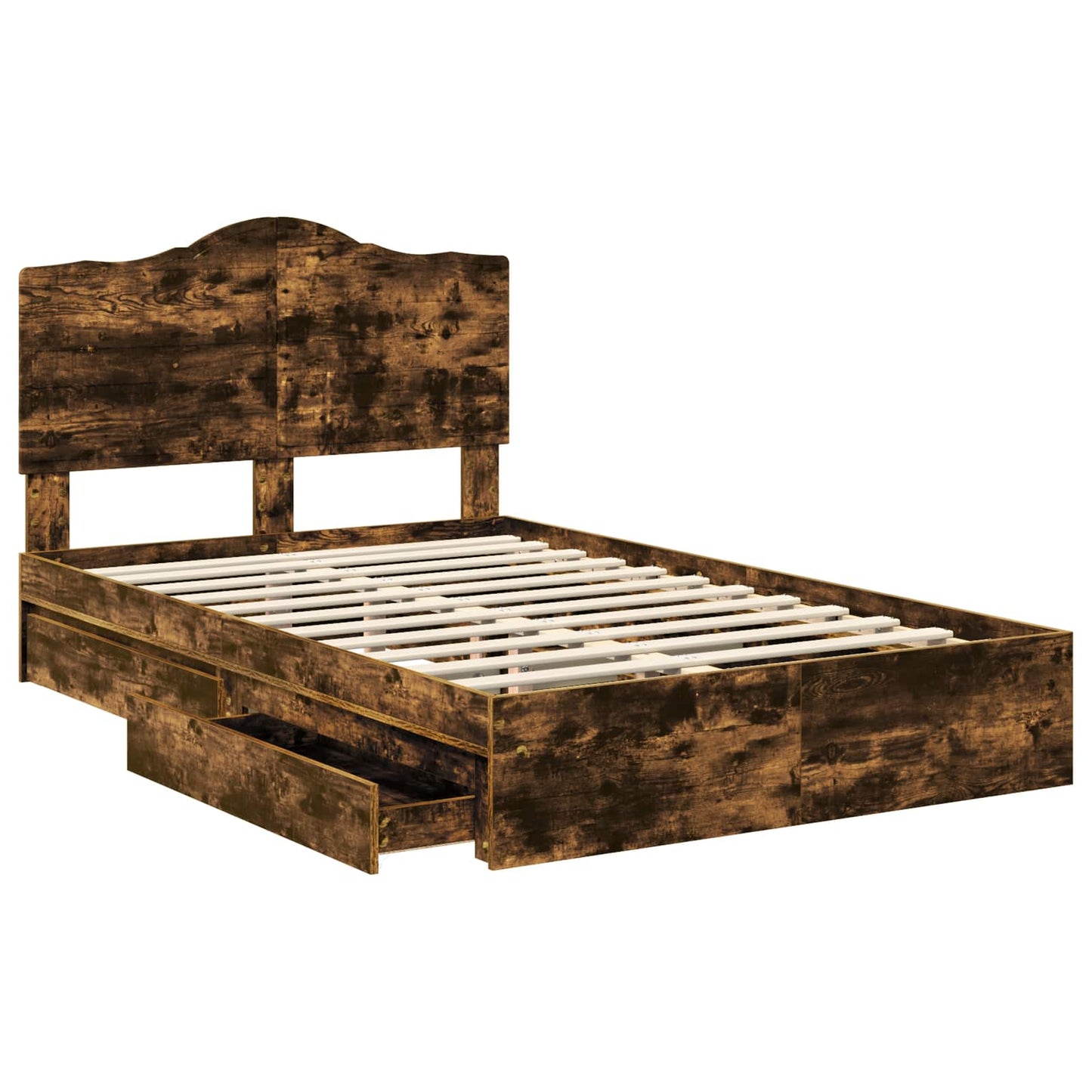 Storage Bed with Drawer Smoked Oak 135 x 190 cm Engineered Wood