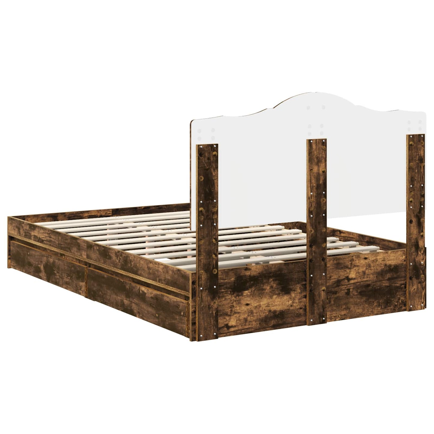 Storage Bed with Drawer Smoked Oak 135 x 190 cm Engineered Wood