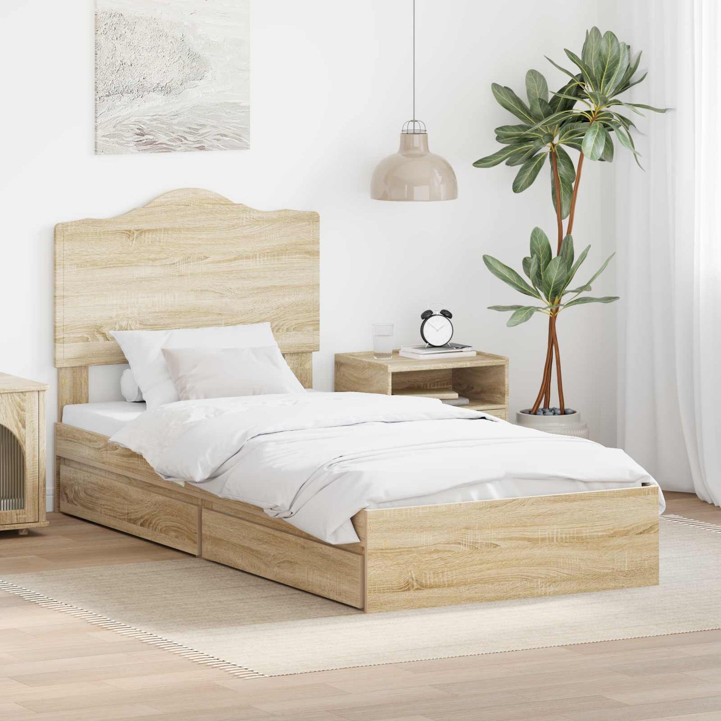 Storage Bed with Drawer Sonoma Oak 100 x 200 cm Engineered Wood