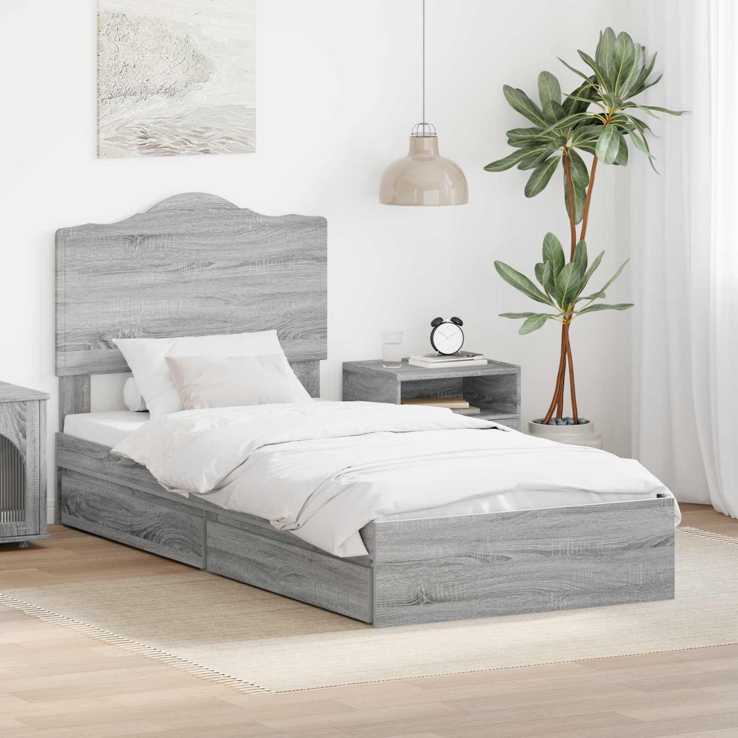 Storage Bed Grey Sonoma 100 x 200 cm Engineered Wood