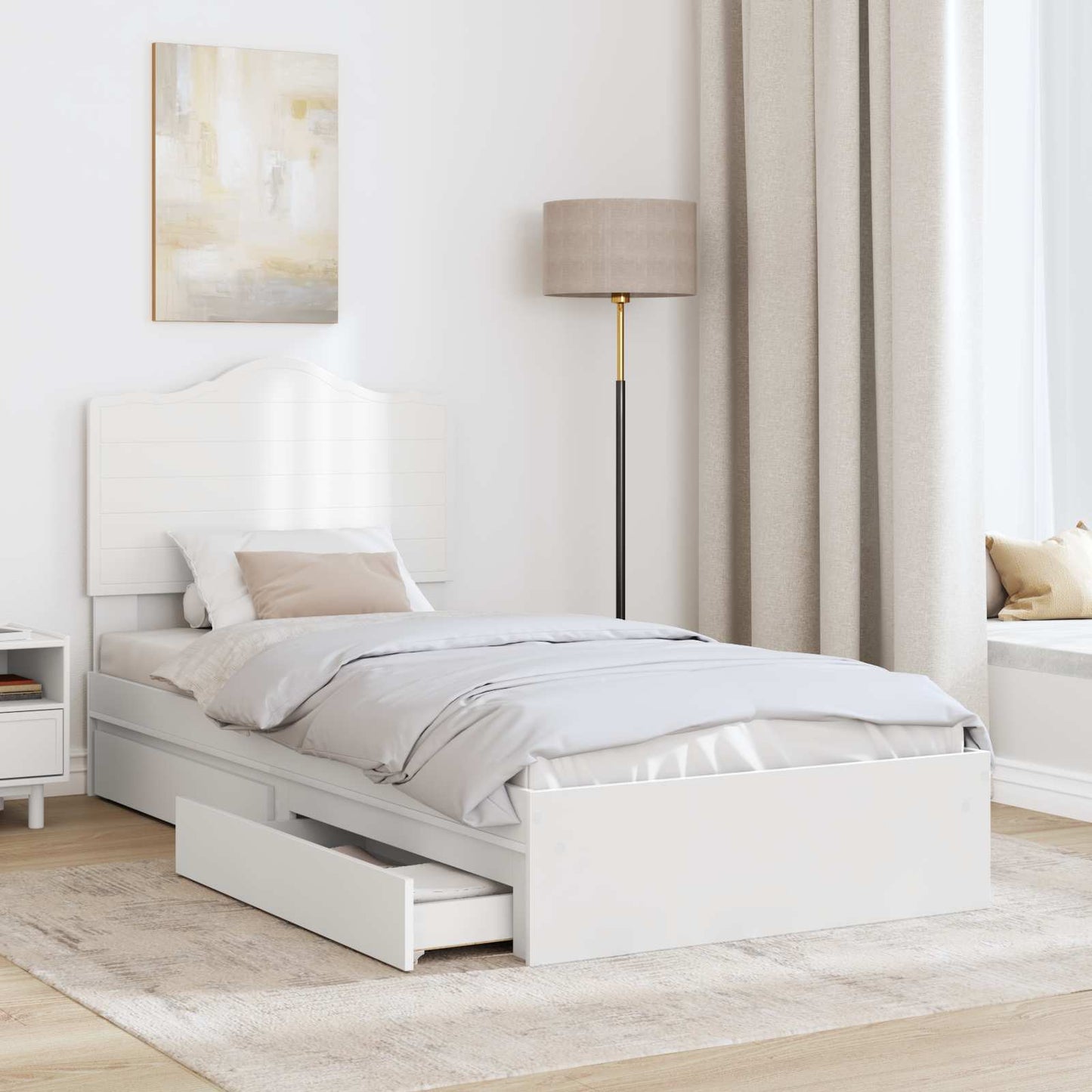 Storage Bed with Headboard White 90 x 200 cm Engineered Wood