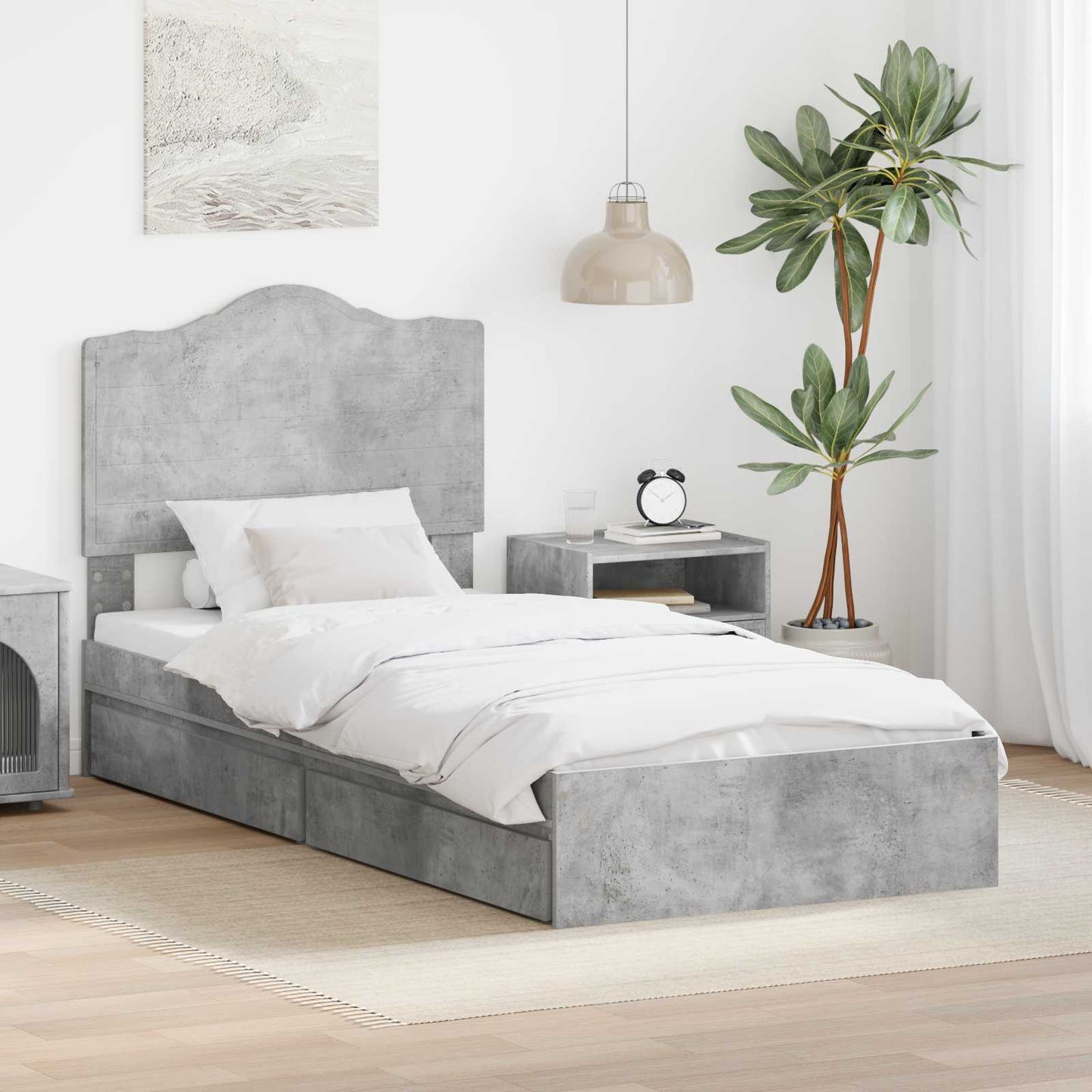 Storage Bed Concrete Grey 90 x 190 cm Engineered Wood