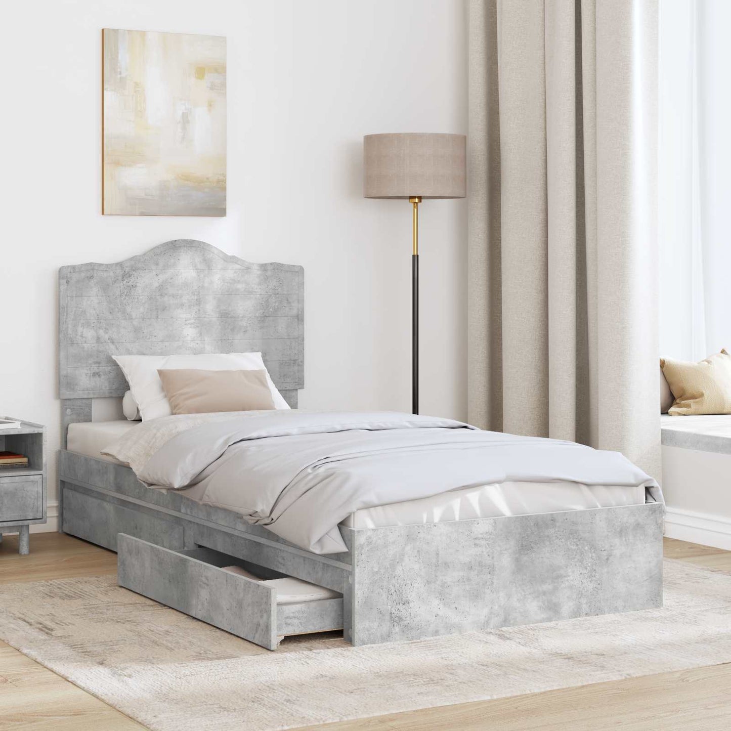 Storage Bed Concrete Grey 90 x 190 cm Engineered Wood