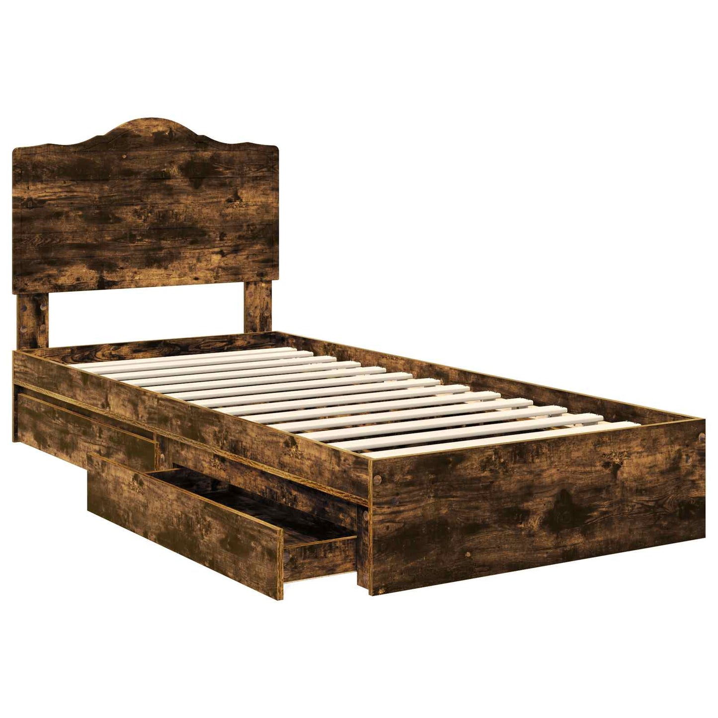 Storage Bed with Drawer Smoked Oak 90 x 190 cm Engineered Wood