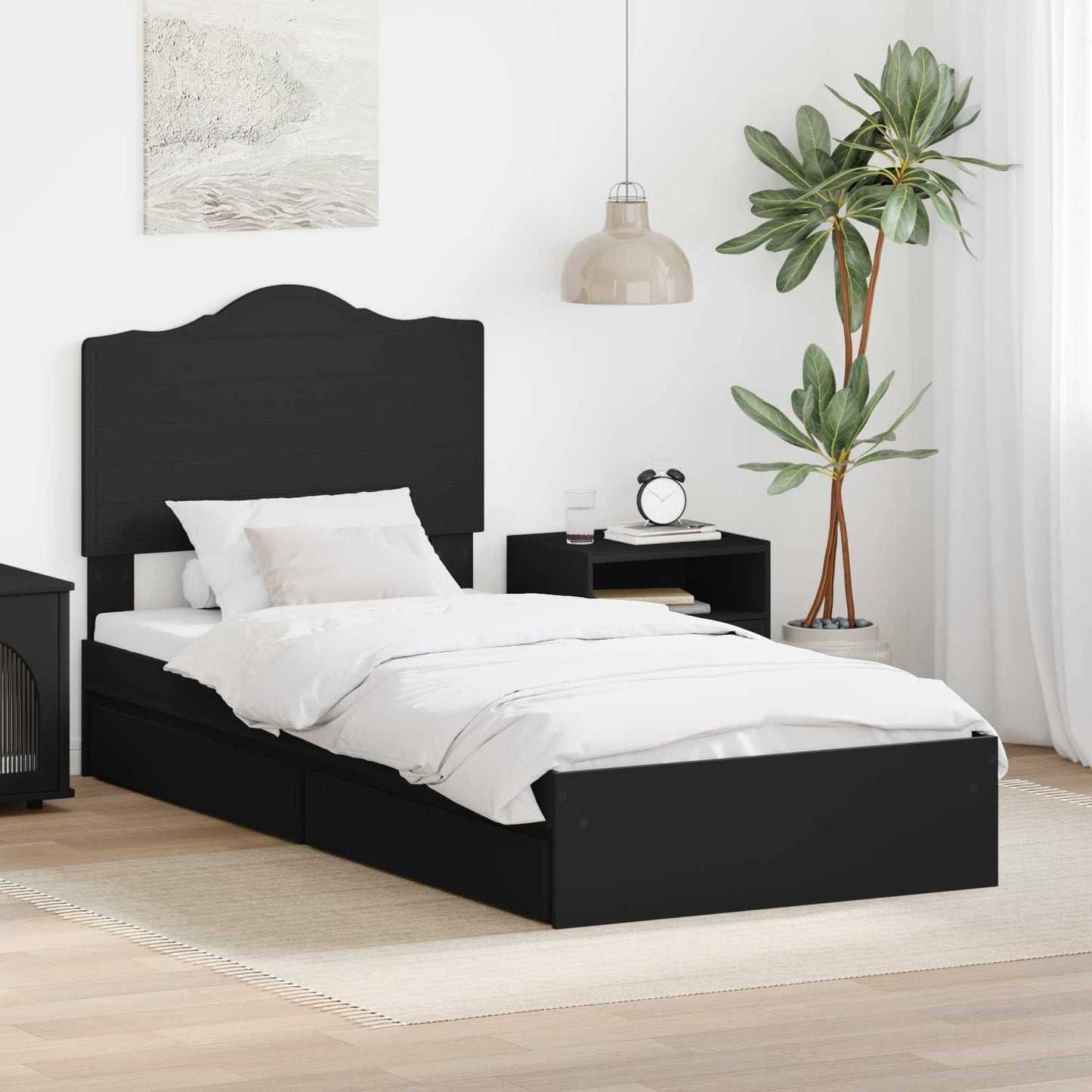 Storage Bed with Drawer Black 70 x 190 cm Engineered Wood