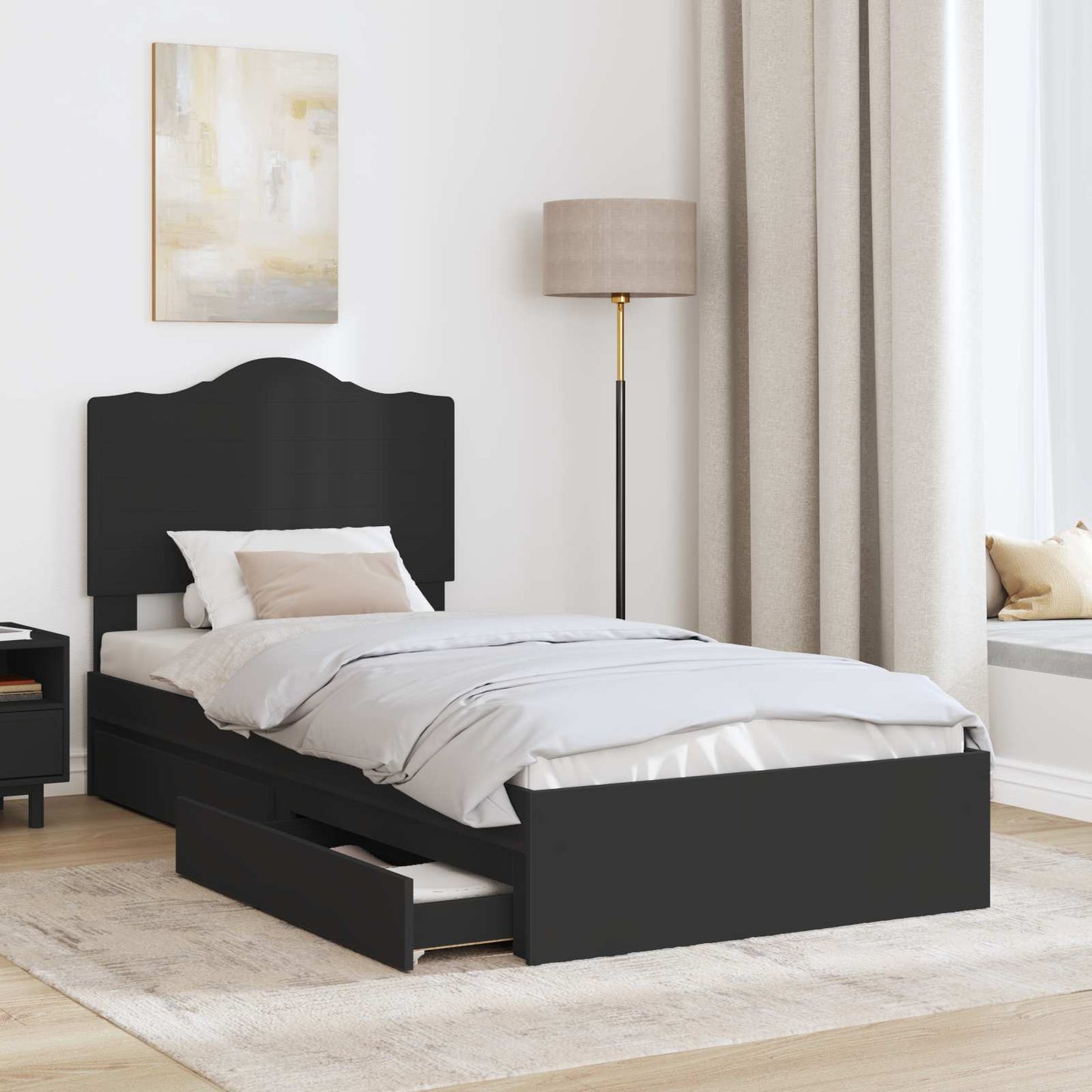 Storage Bed with Drawer Black 70 x 190 cm Engineered Wood