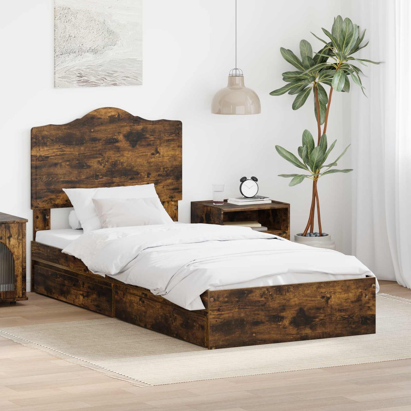 Storage Bed with Drawer Smoked Oak 70 x 190 cm Engineered Wood