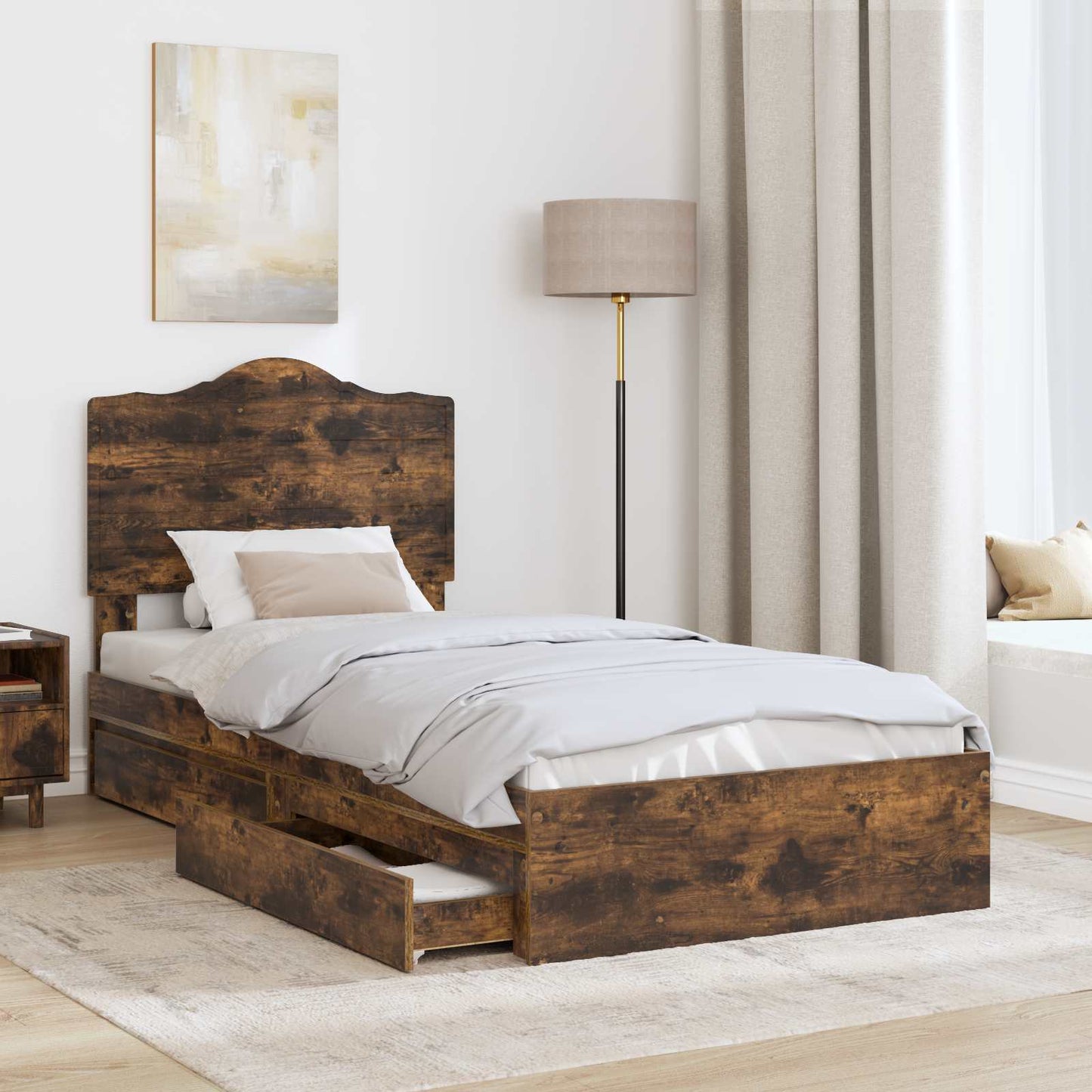 Storage Bed with Drawer Smoked Oak 70 x 190 cm Engineered Wood