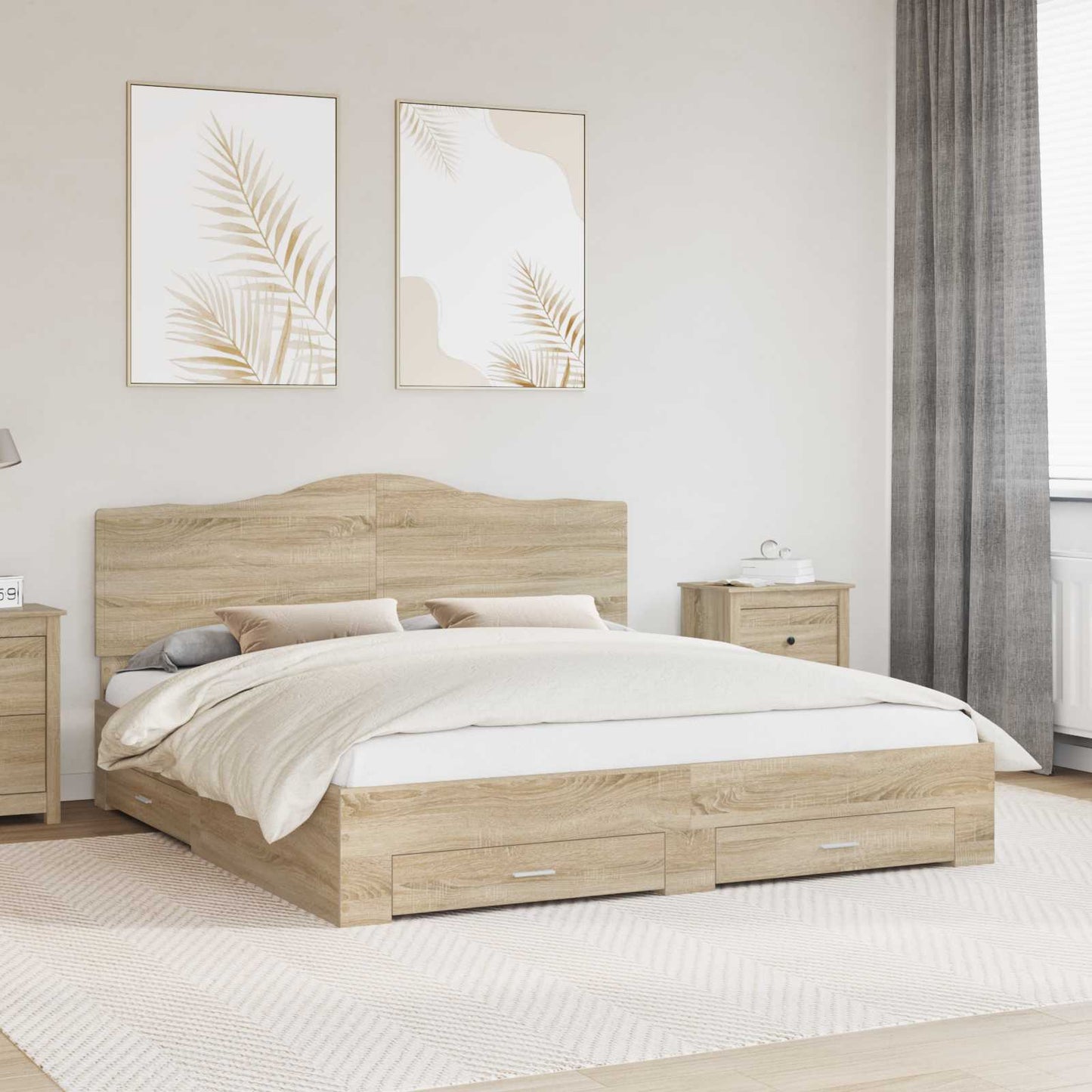 Bed Frame with Drawer Sonoma Oak 200 x 200 cm Engineered Wood