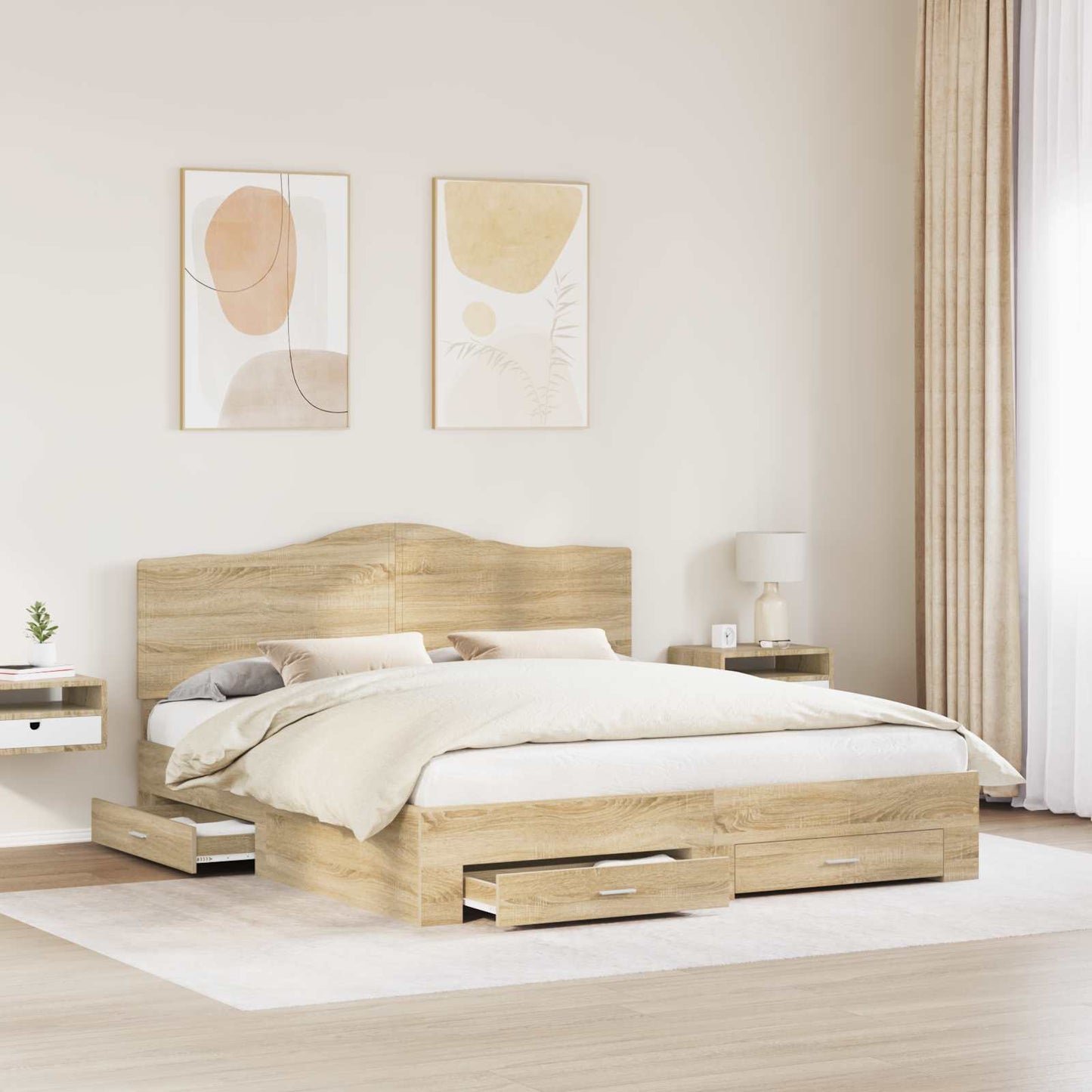 Bed Frame with Drawer Sonoma Oak 200 x 200 cm Engineered Wood
