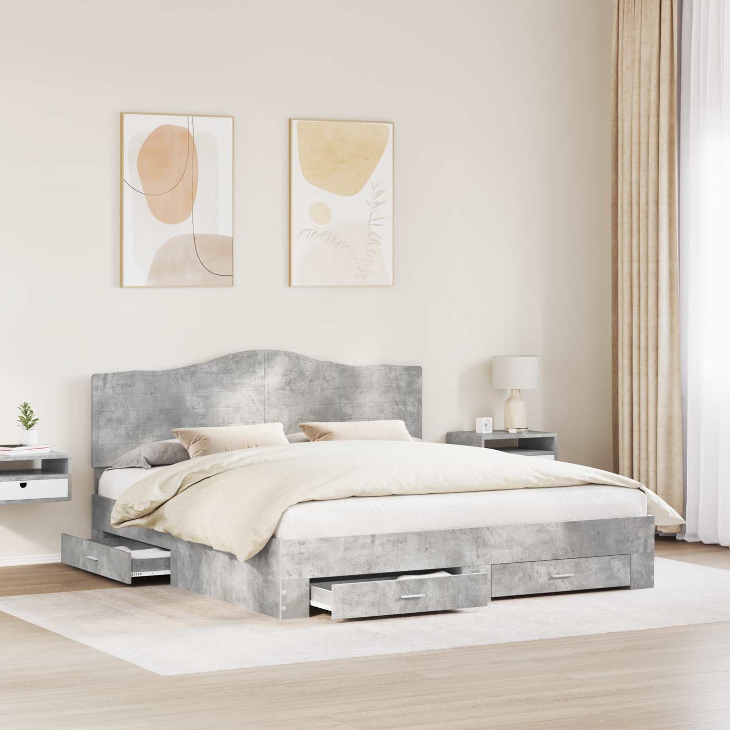 Bed Frame Concrete Grey 200 x 200 cm Engineered Wood