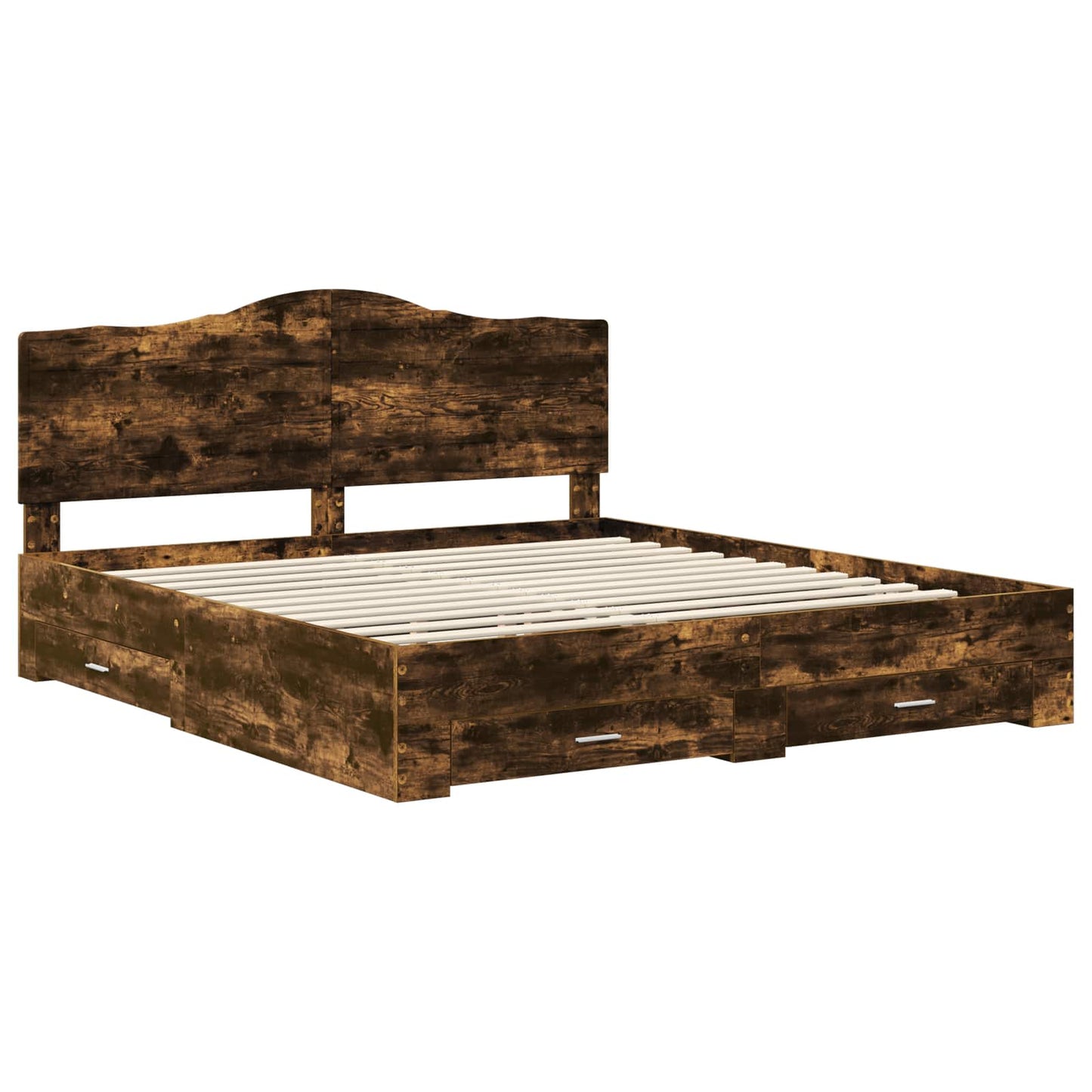 Bed Frame with Drawer Smoked Oak 200 x 200 cm Engineered Wood