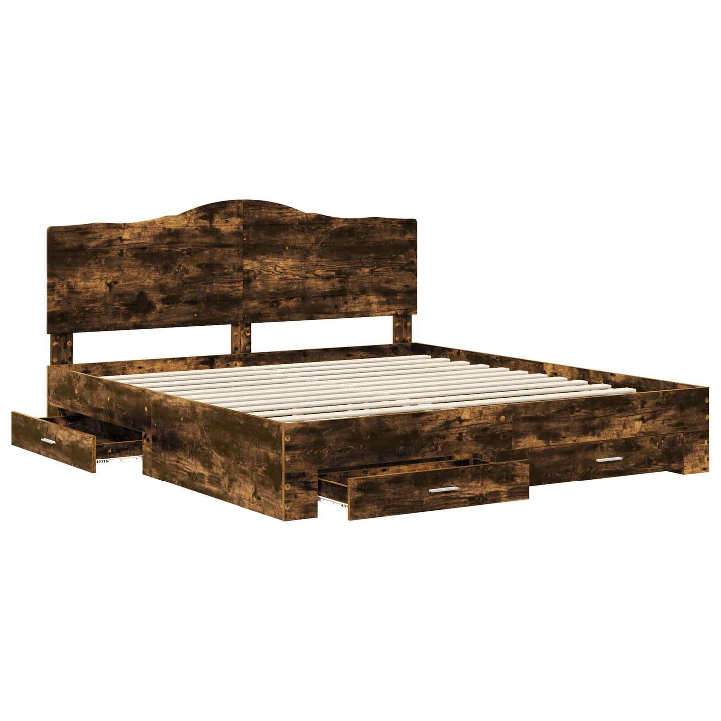 Bed Frame with Drawer Smoked Oak 200 x 200 cm Engineered Wood