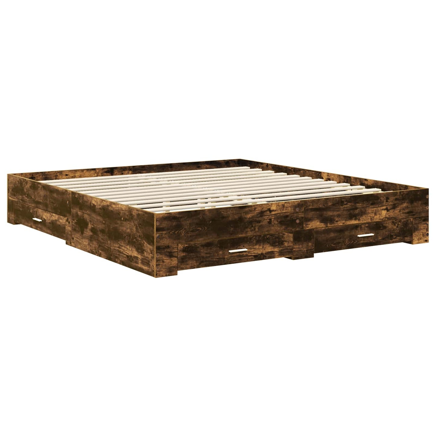 Bed Frame with Drawer Smoked Oak 200 x 200 cm Engineered Wood