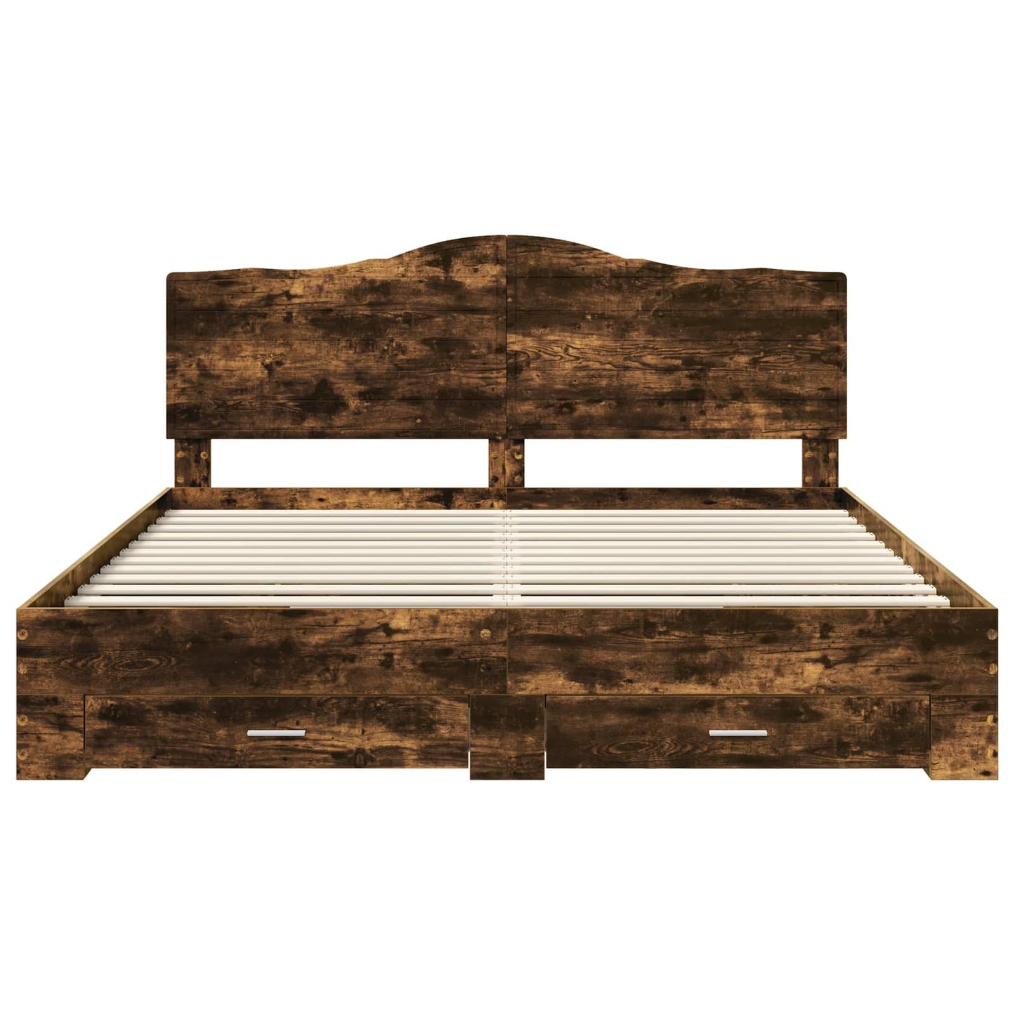 Bed Frame with Drawer Smoked Oak 200 x 200 cm Engineered Wood