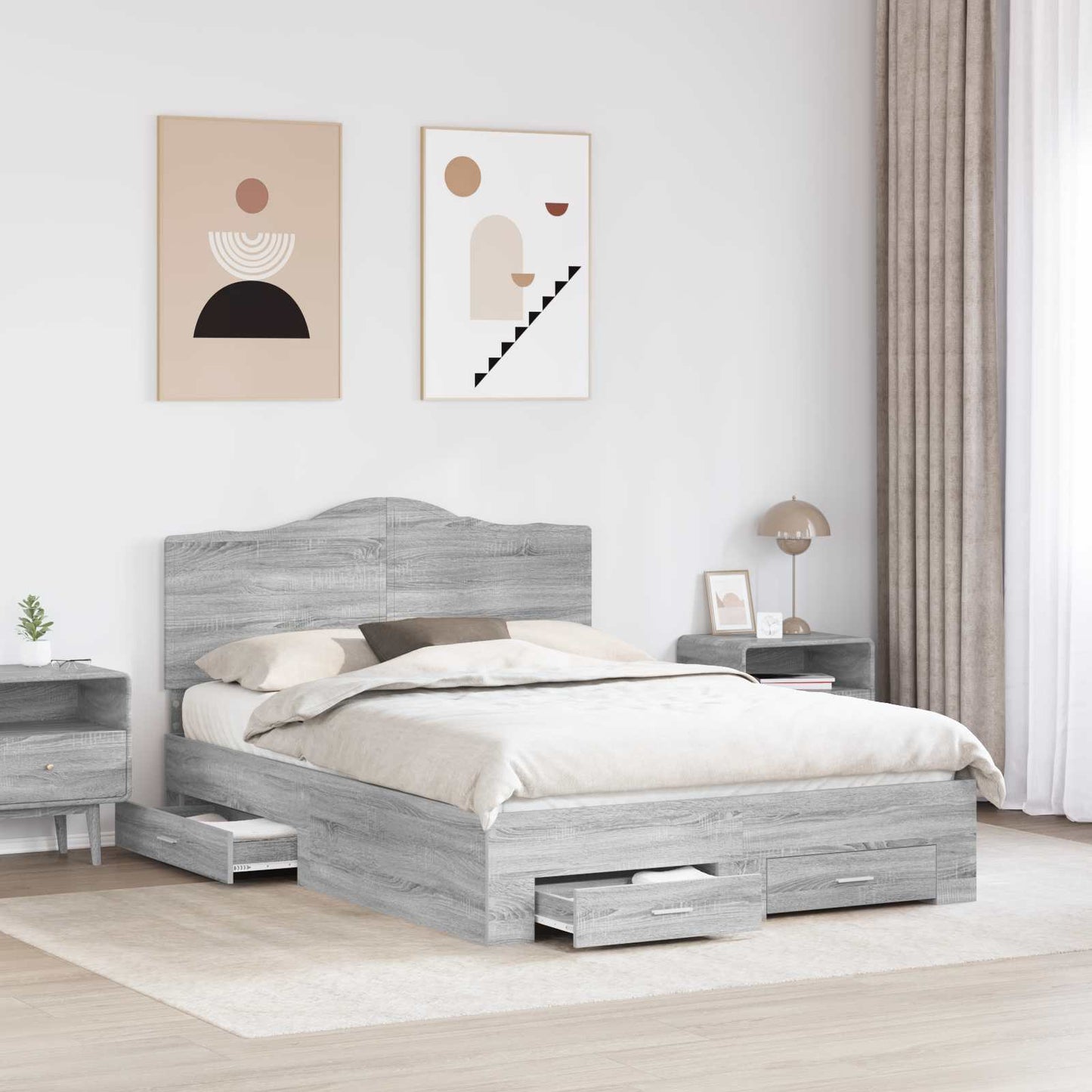 Bed Frame with Drawer Grey Sonoma 160 x 200 cm Engineered Wood