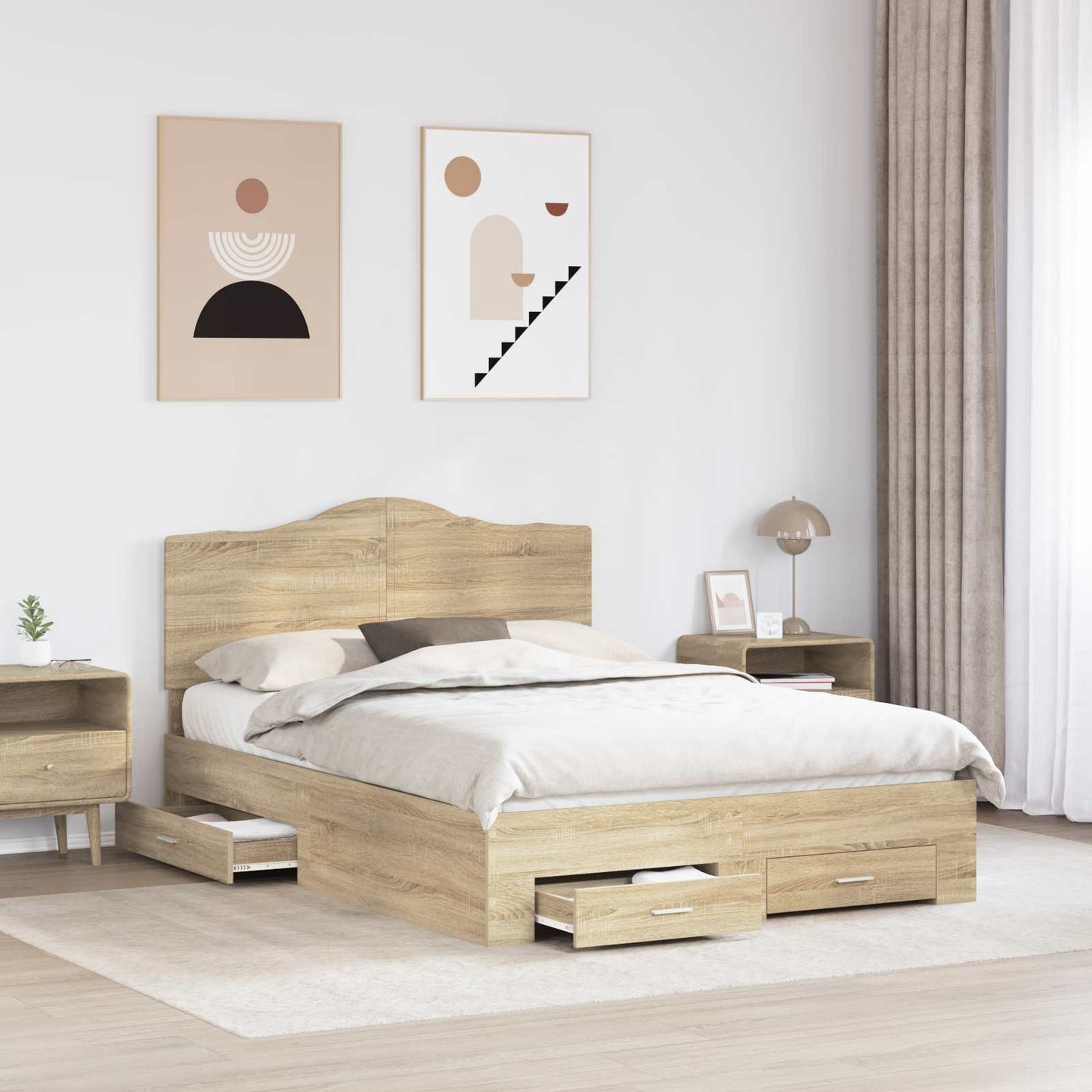 Bed Frame with Drawer Sonoma Oak 150 x 200 cm Engineered Wood