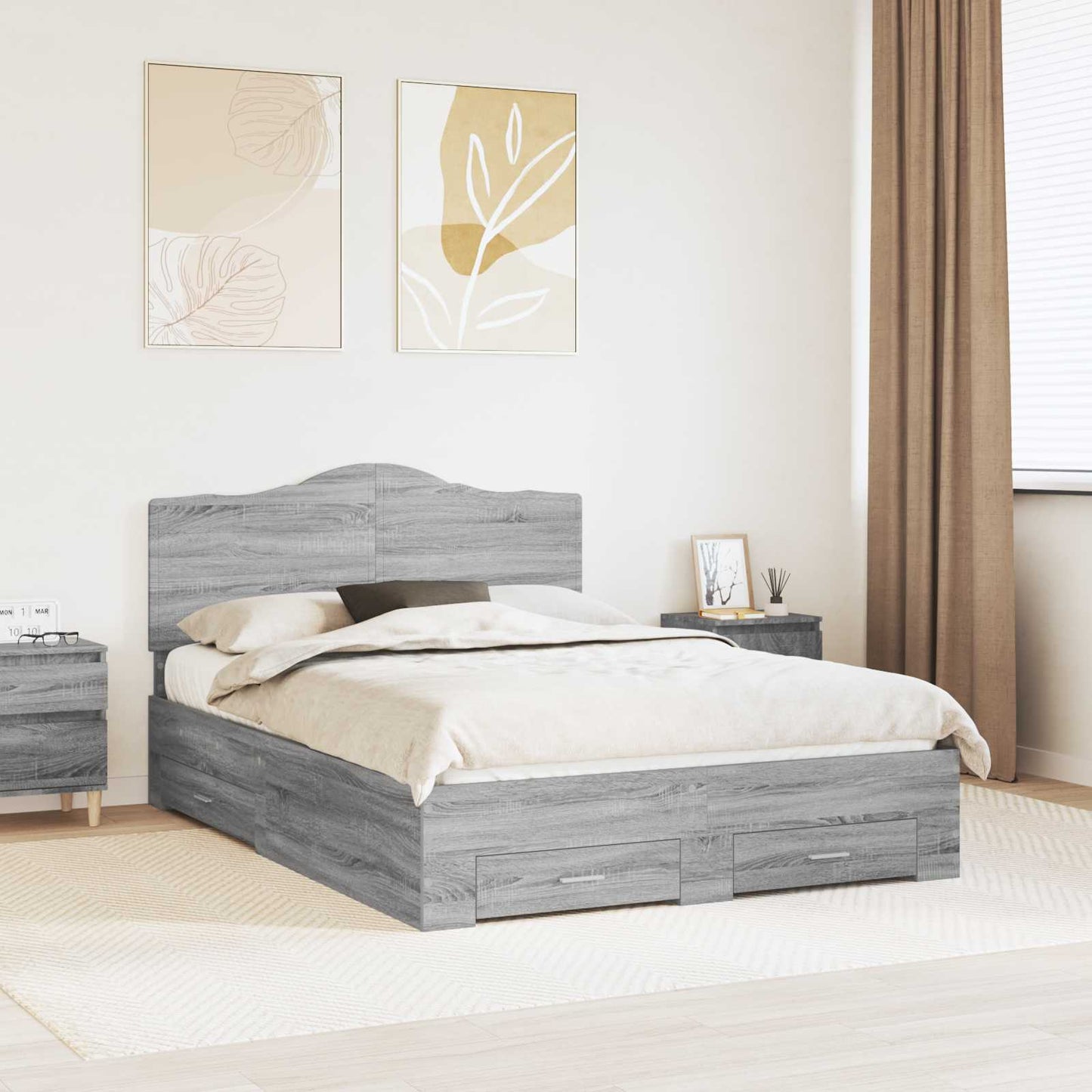 Bed Frame with Drawer Grey Sonoma 150 x 200 cm Engineered Wood