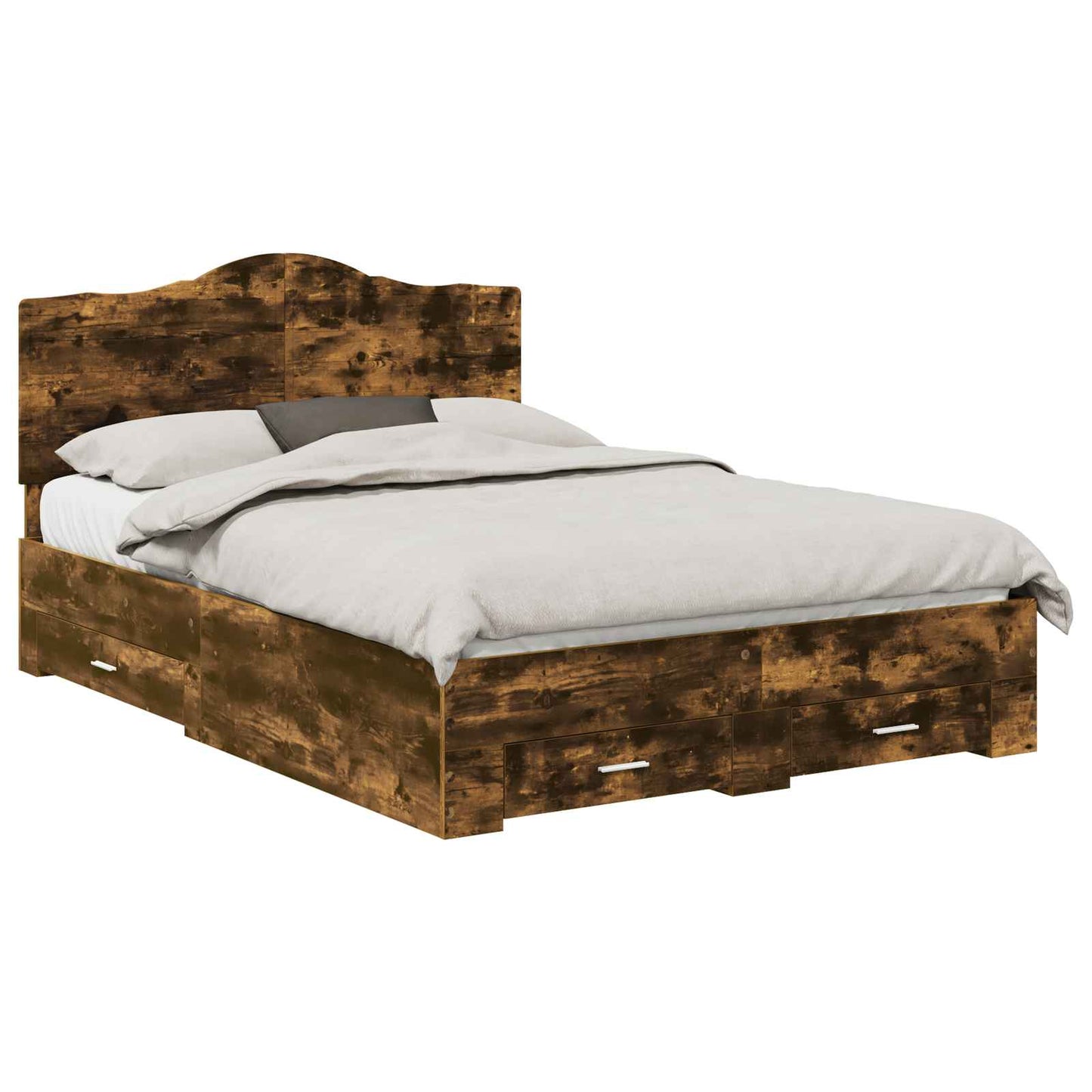 Bed Frame with Drawer Smoked Oak 140 x 200 cm Engineered Wood