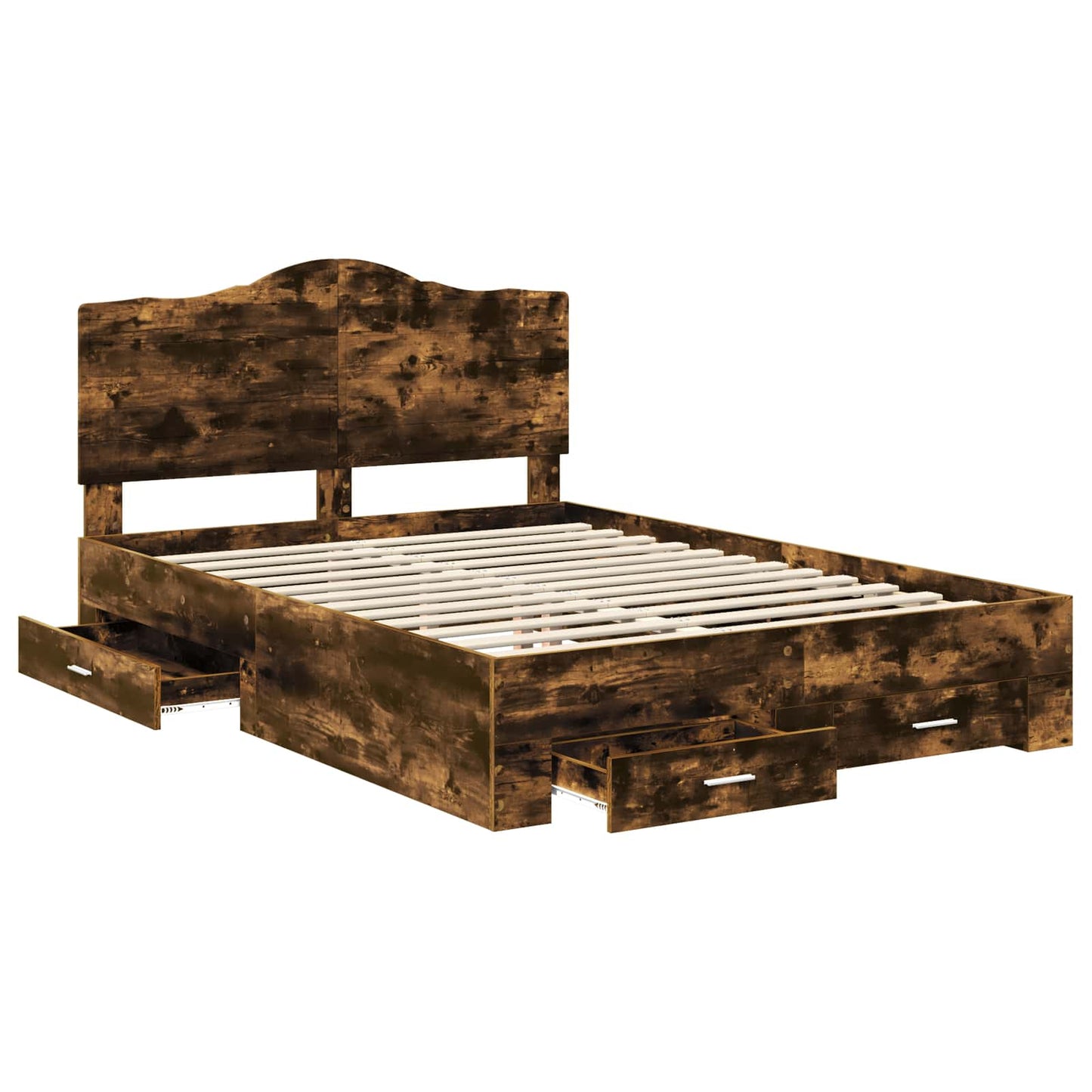 Bed Frame with Drawer Smoked Oak 140 x 200 cm Engineered Wood