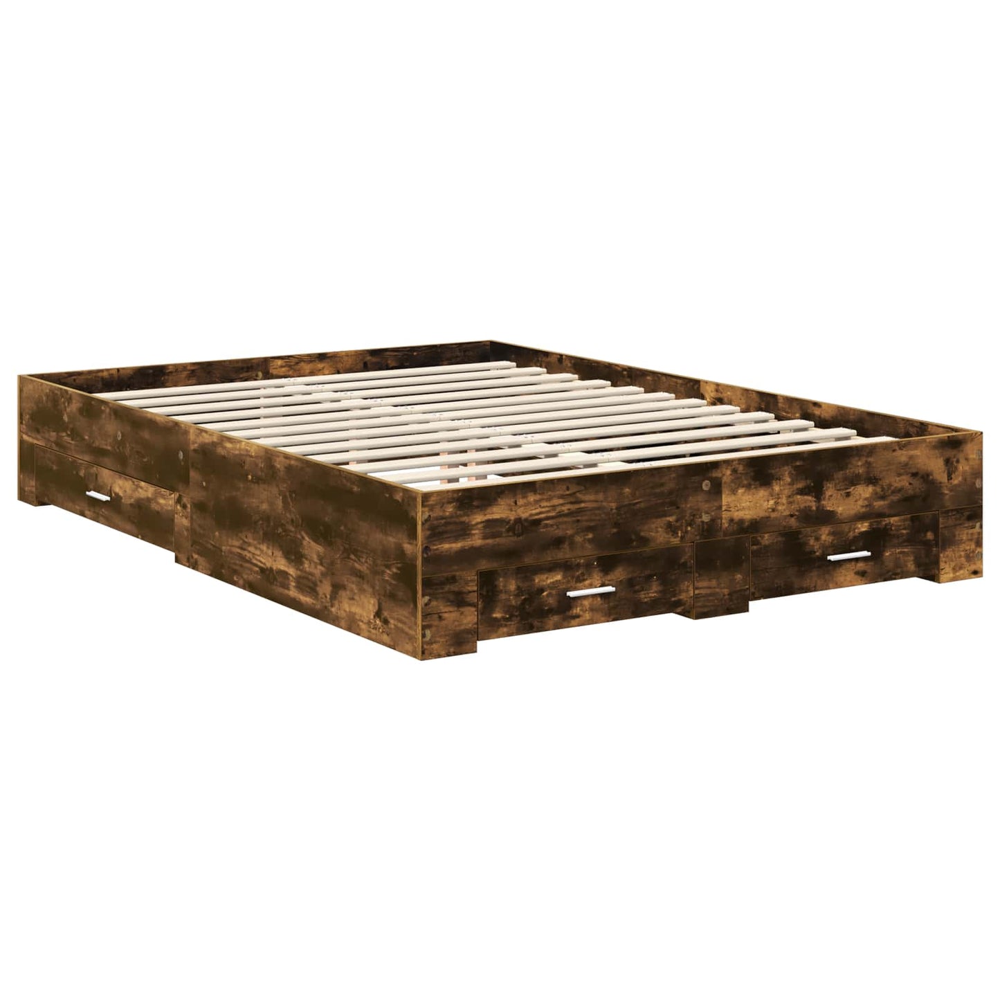 Bed Frame with Drawer Smoked Oak 140 x 200 cm Engineered Wood