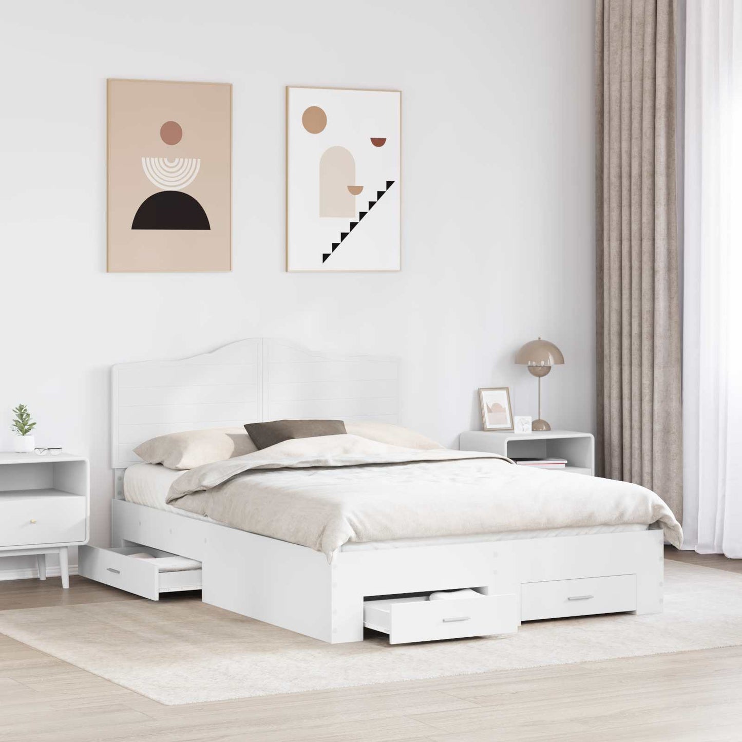 Bed Frame with Headboard White 140 x 190 cm Engineered Wood