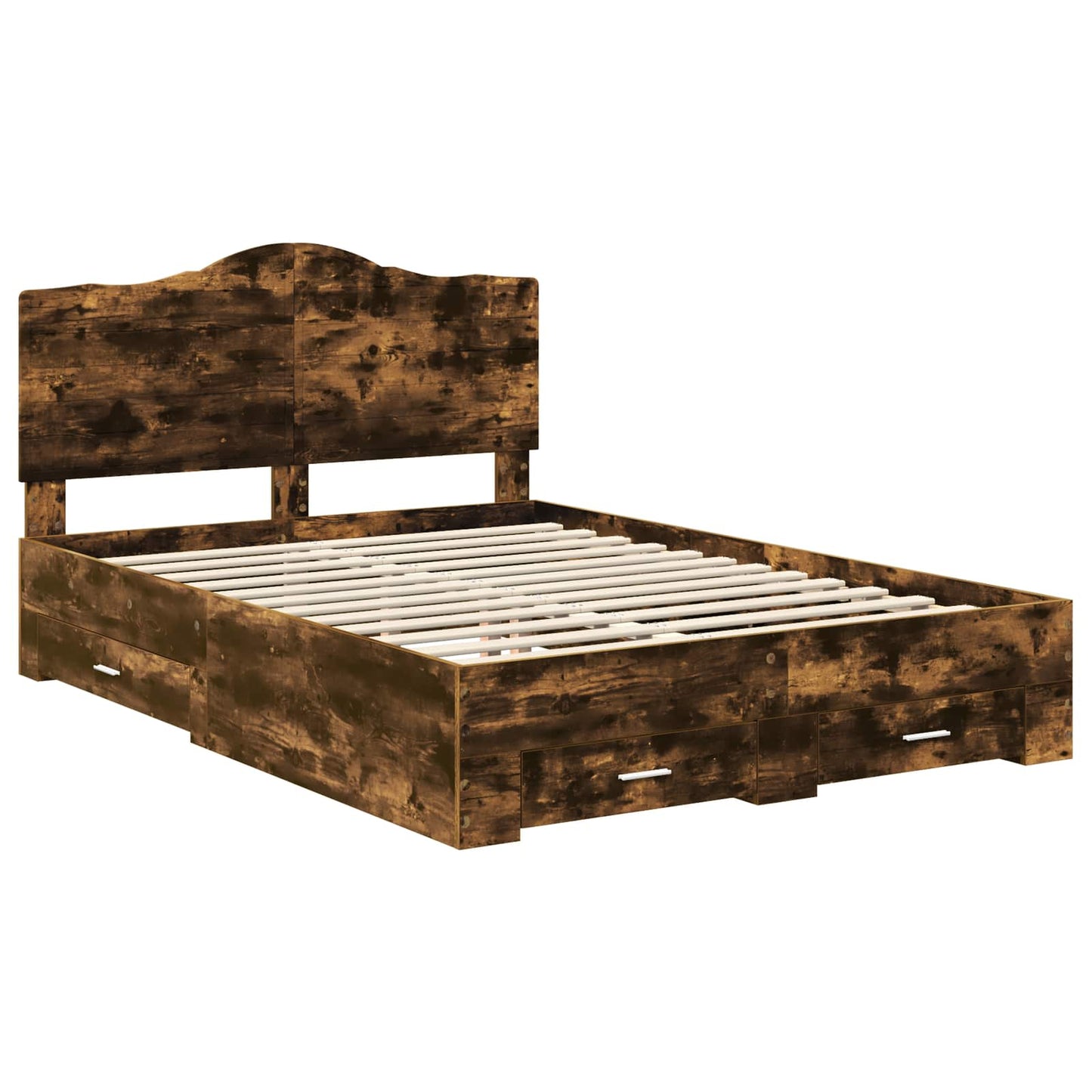 Bed Frame with Drawer Smoked Oak 140 x 190 cm Engineered Wood