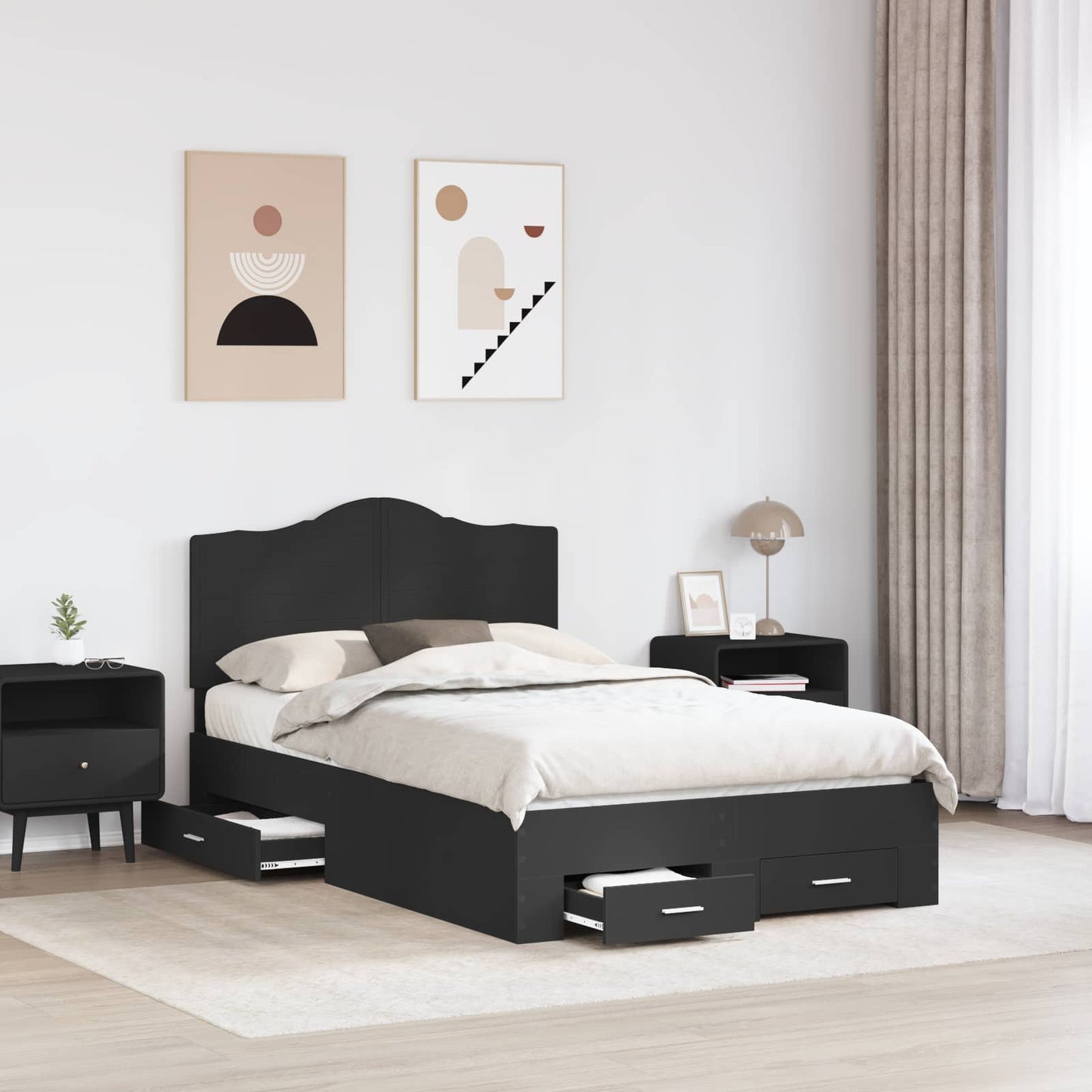 Bed Frame with Headboard Black 135 x 190 cm Engineered Wood
