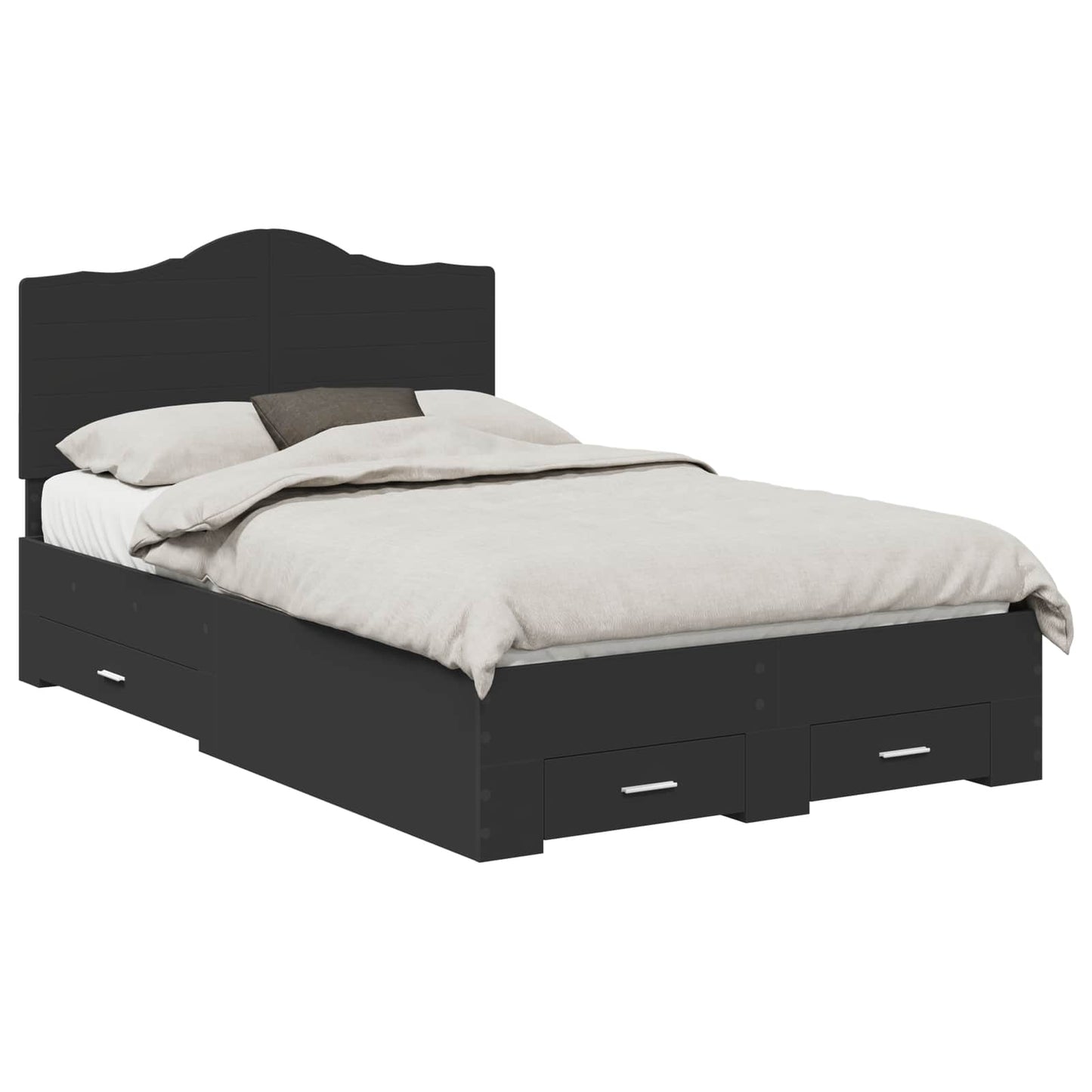 Bed Frame with Headboard Black 135 x 190 cm Engineered Wood