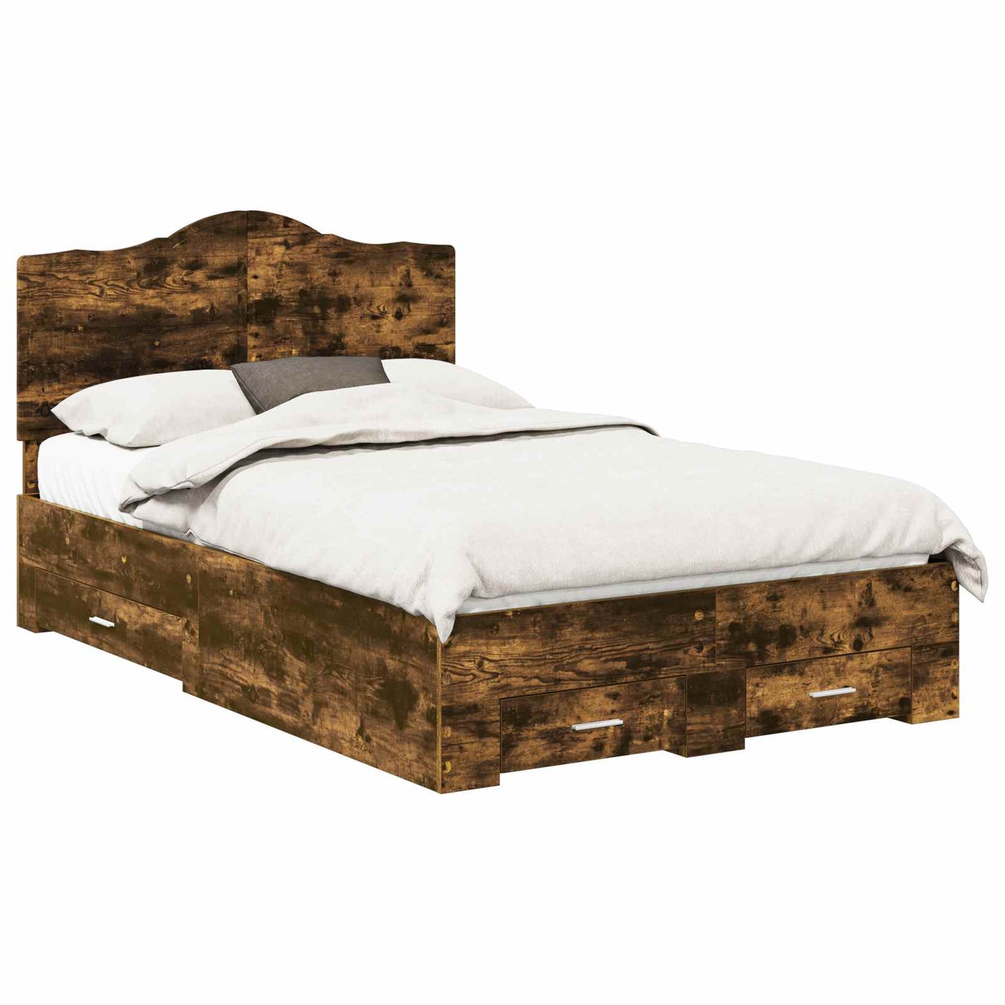 Bed Frame with Drawer Smoked Oak 135 x 190 cm Engineered Wood