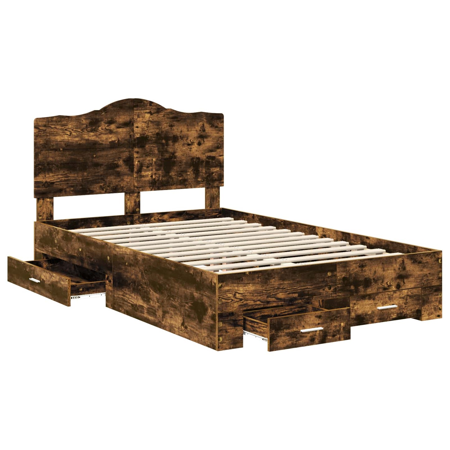 Bed Frame with Drawer Smoked Oak 135 x 190 cm Engineered Wood