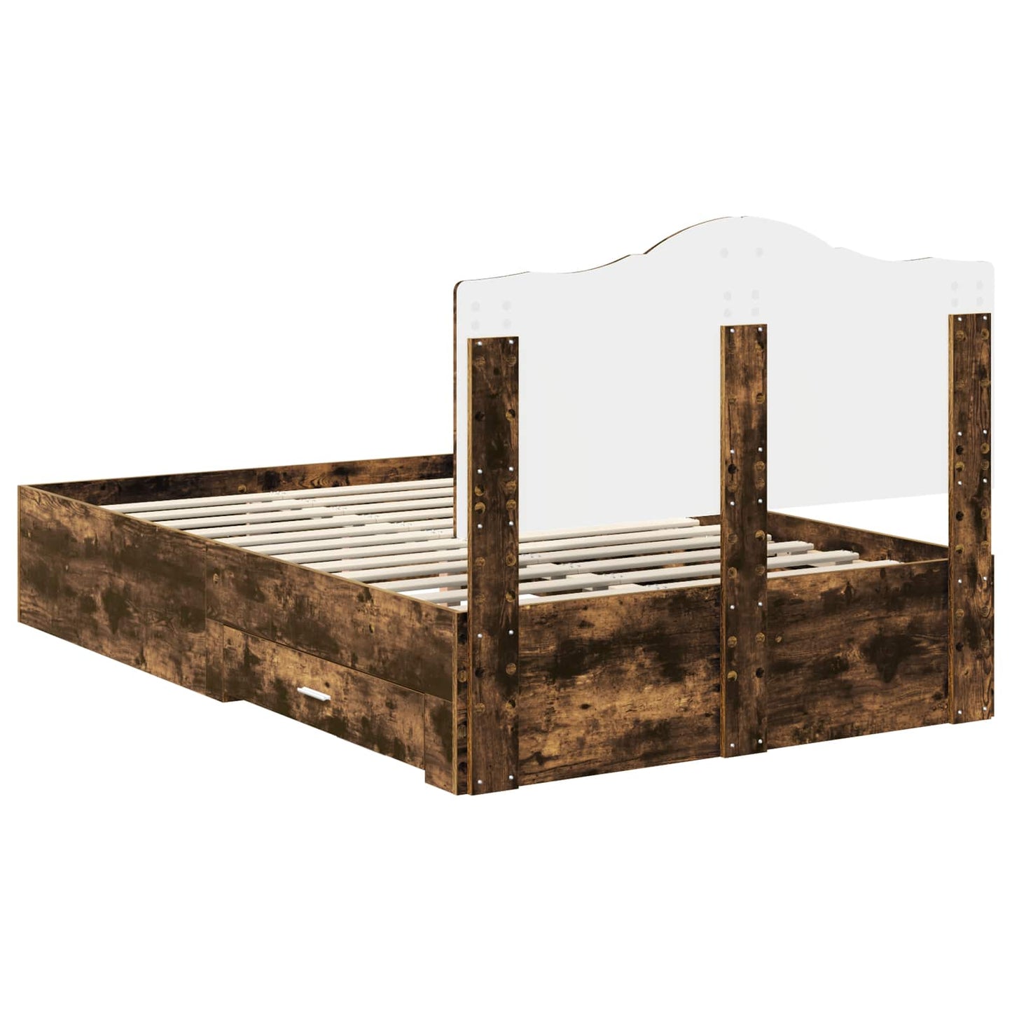 Bed Frame with Drawer Smoked Oak 135 x 190 cm Engineered Wood