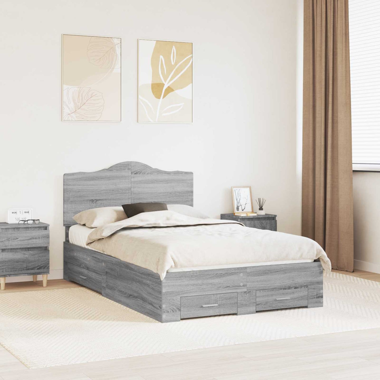 Bed Frame with Drawer Grey Sonoma 135 x 190 cm Engineered Wood