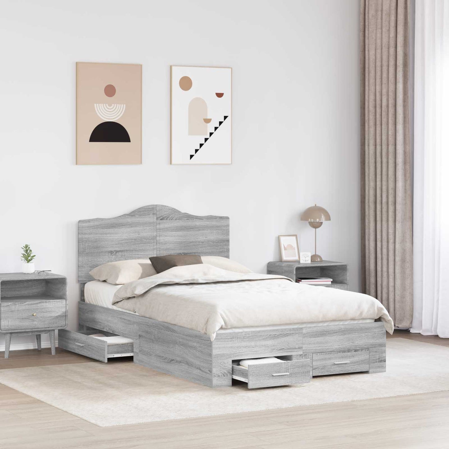 Bed Frame with Drawer Grey Sonoma 120 x 200 cm Engineered Wood