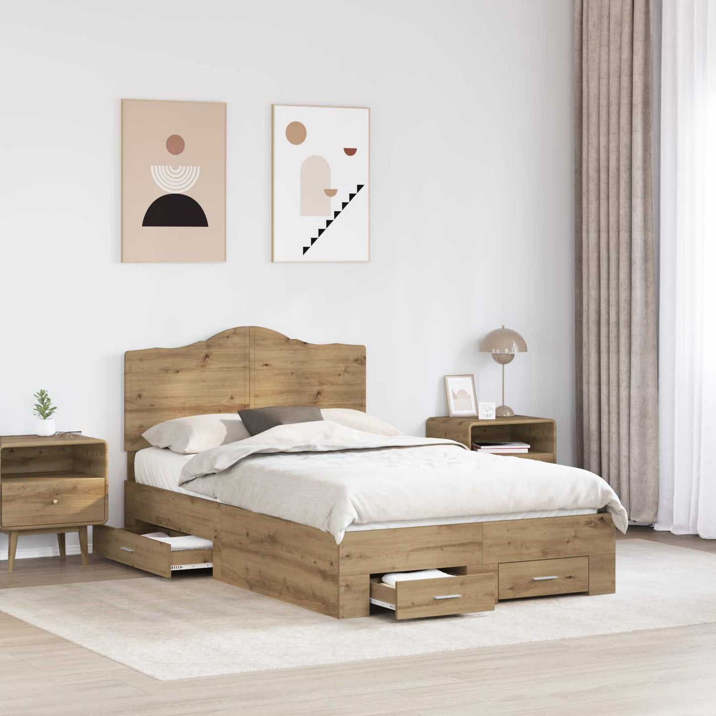 Bed Frame with Drawer Artisan Oak 120 x 190 cm Engineered Wood
