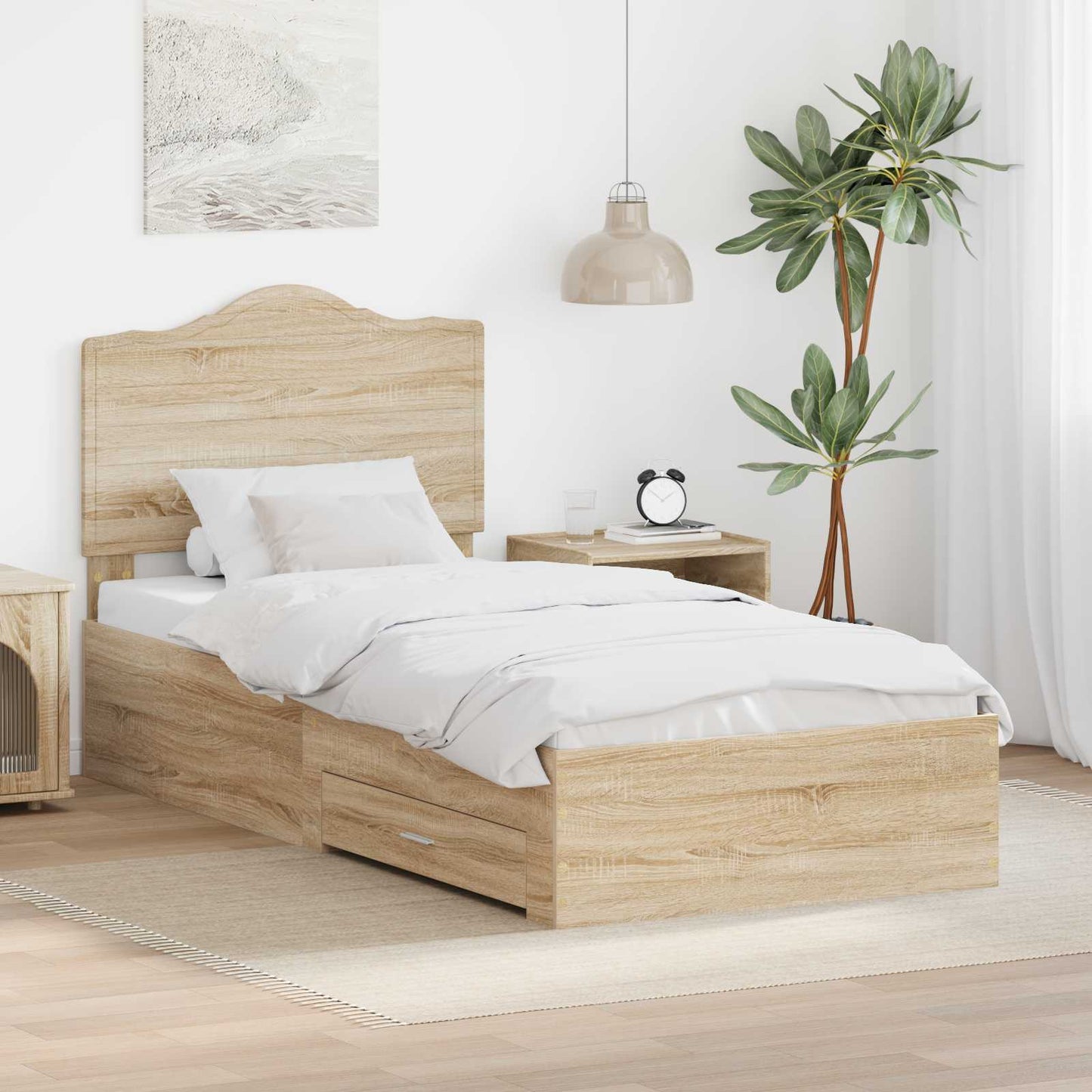 Bed Frame with Drawer Sonoma Oak 100 x 200 cm Engineered Wood